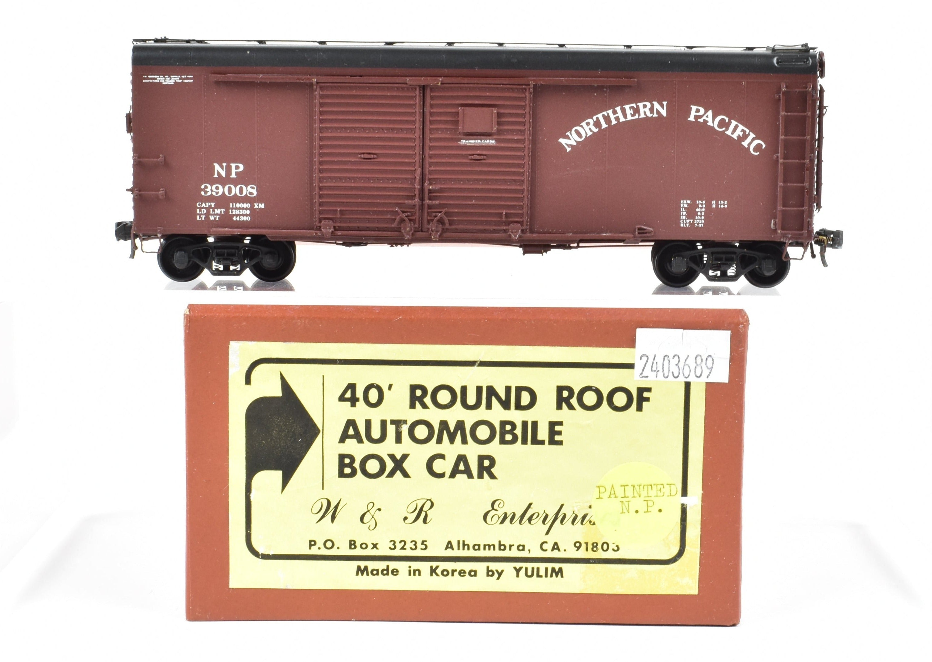 HO Scale Brass NP - Northern Pacific 40' Round Roof Painted Auto Box Car by W&R Enterprises