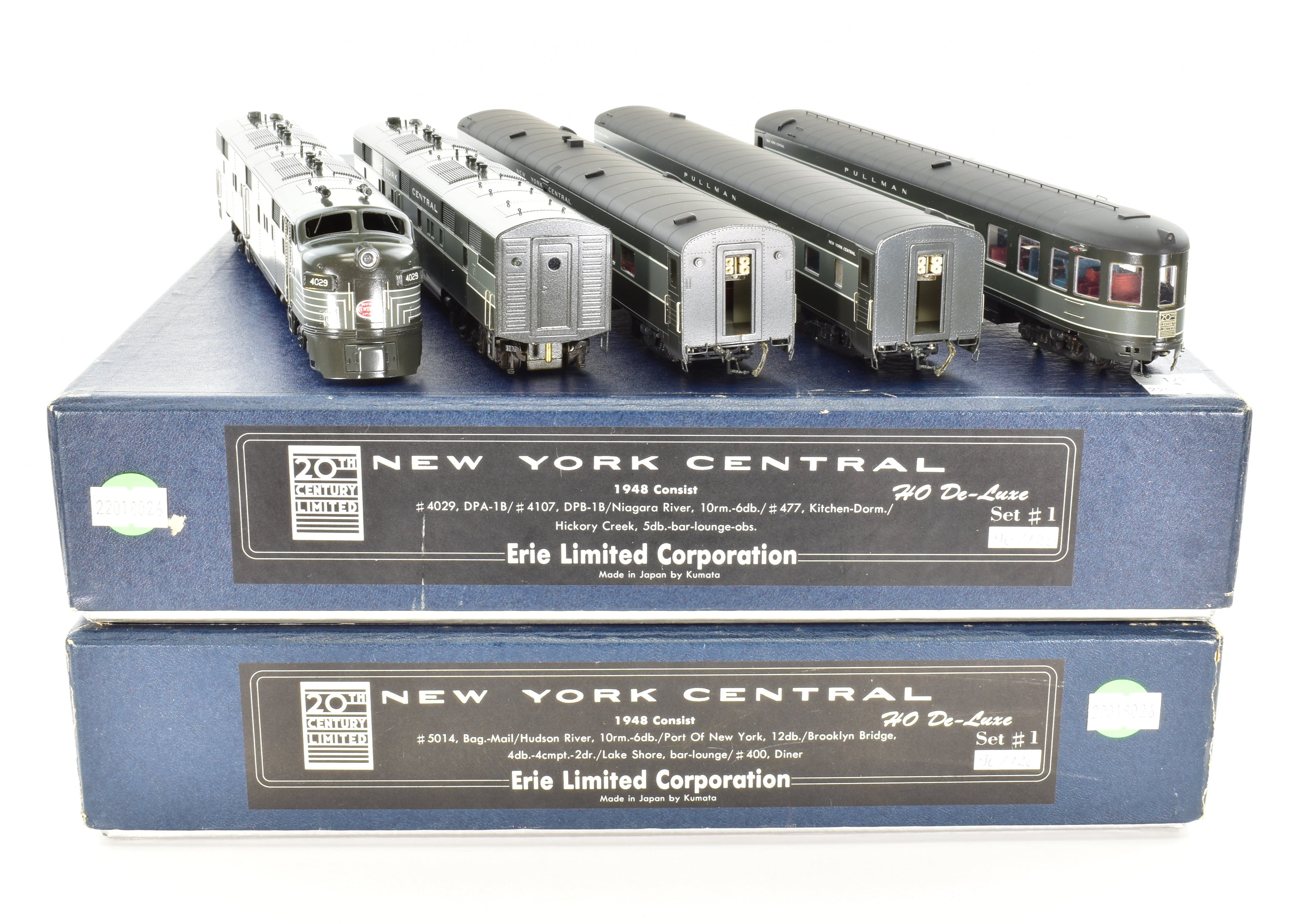 HO Scale Brass Model Train Set - Erie Limited NYC - New York Central 1948 20th Century Limited with 2 E7 A/B Locomotives and 9-Car Set