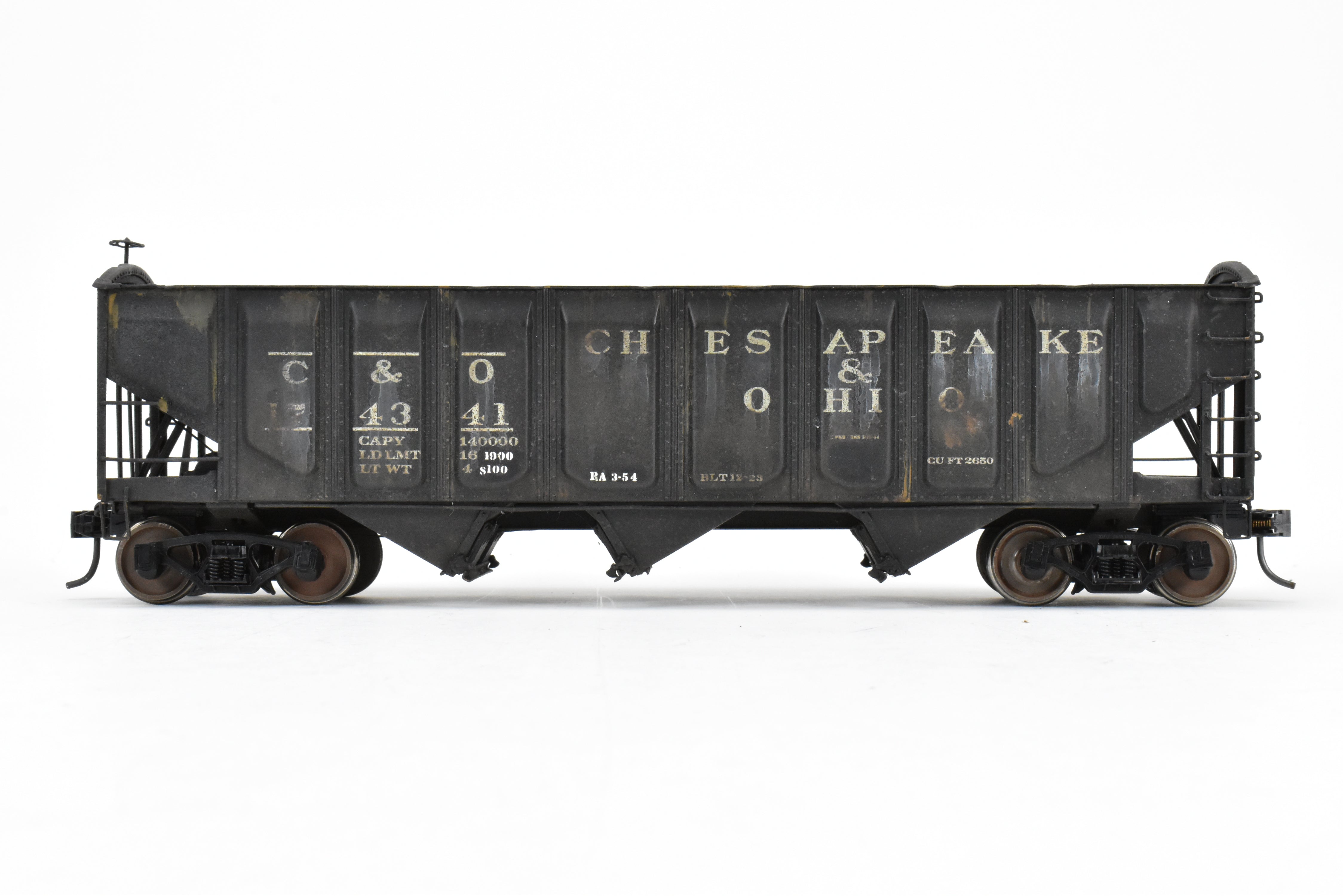 O Scale Custom Weathered Brass C&O 70 Ton Triple Hopper with Rounded Ends