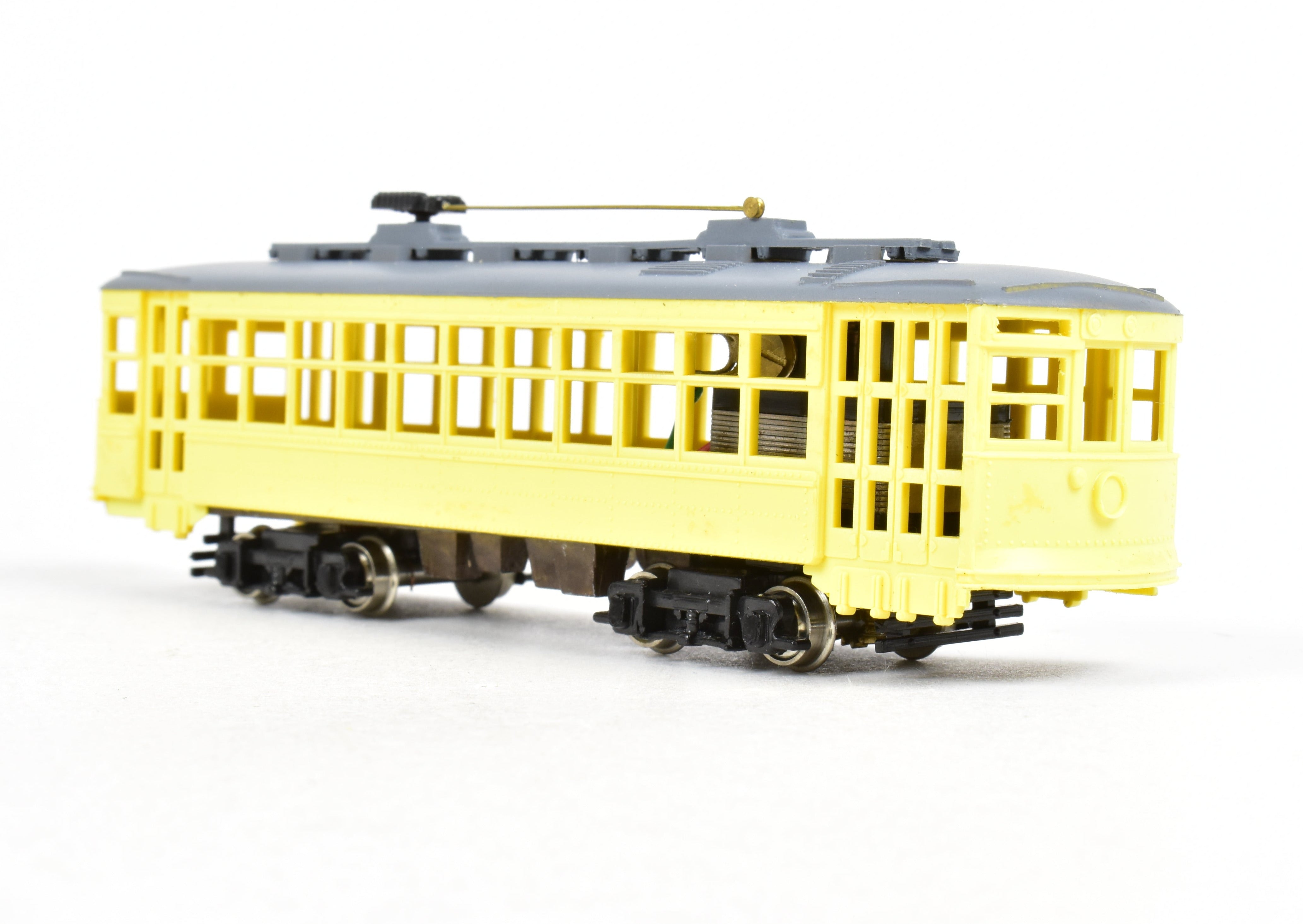 HO Scale American Car Co. Double - Truck Birney Trolley Model by Ken Kidder with Painted Plastic Body