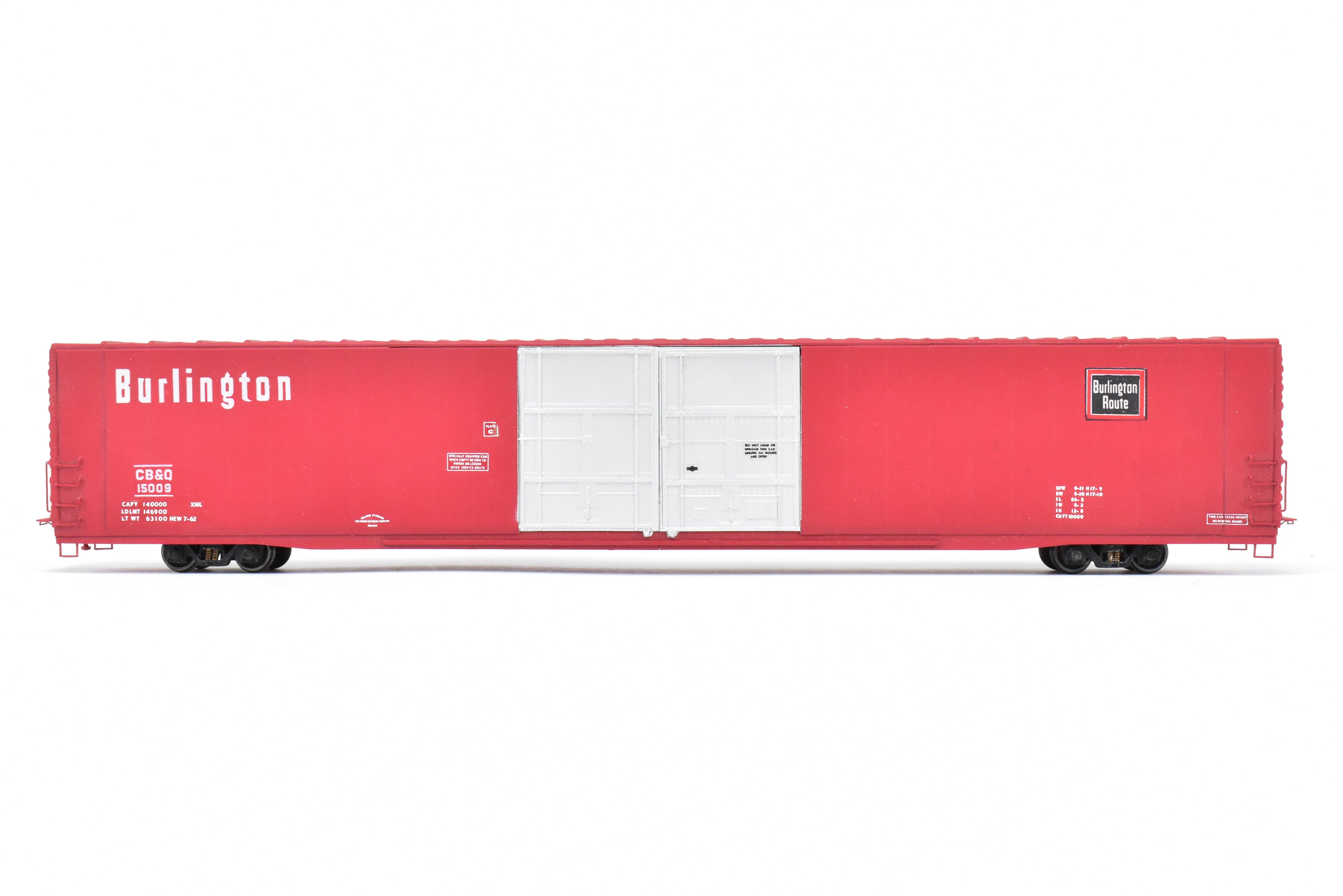 HO Scale Brass Model Trains - HO Brass Trains Inc. CB&Q Burlington Route 86-Foot High-Cube Boxcar Model CP CB&Q 15009