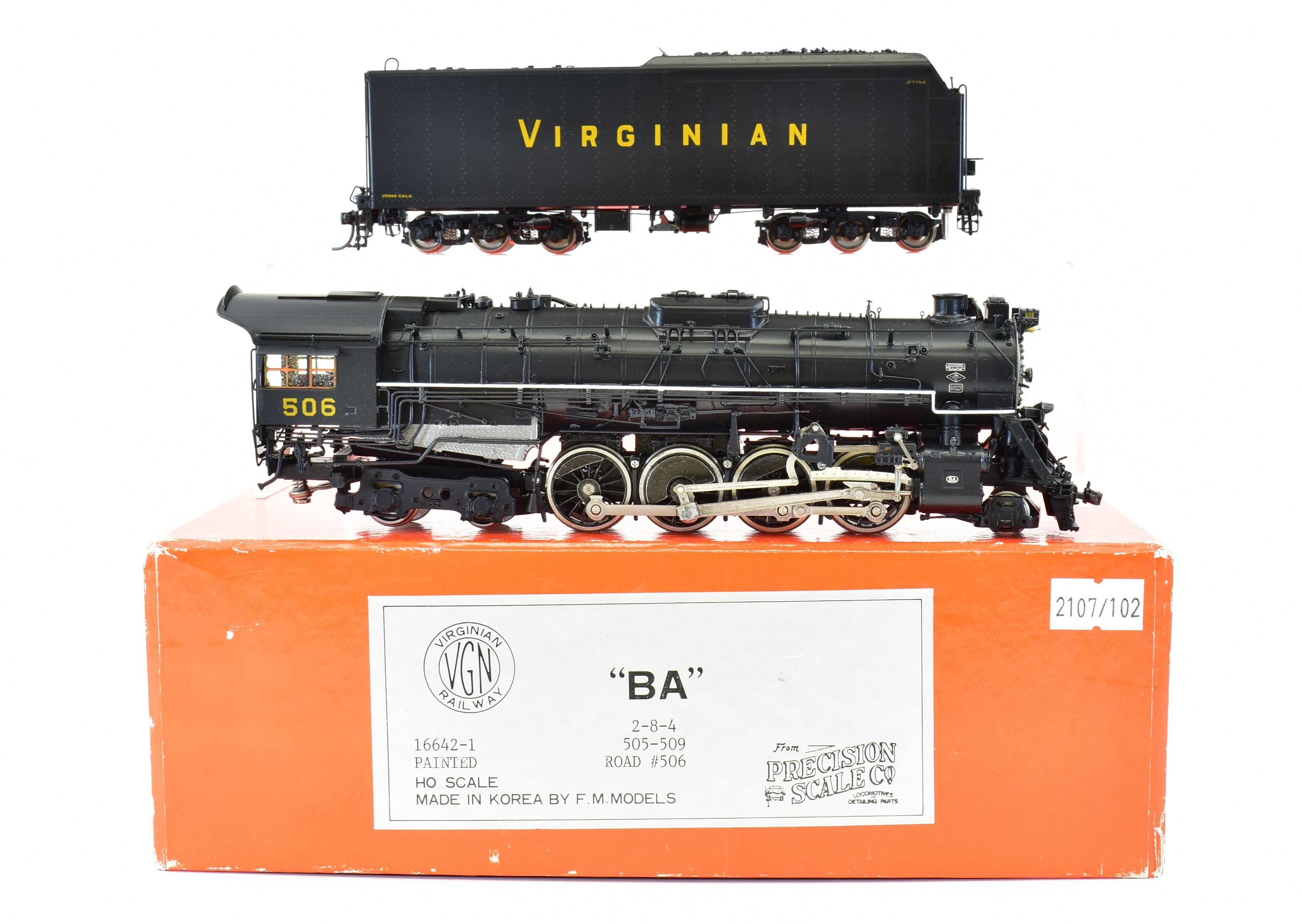 HO Scale Brass Precision Scale Co. Virginian BA 2-8-4 Berkshire Model Steam Locomotive, Precision Scale Co. VGN, Sold As-Is Without Lights
