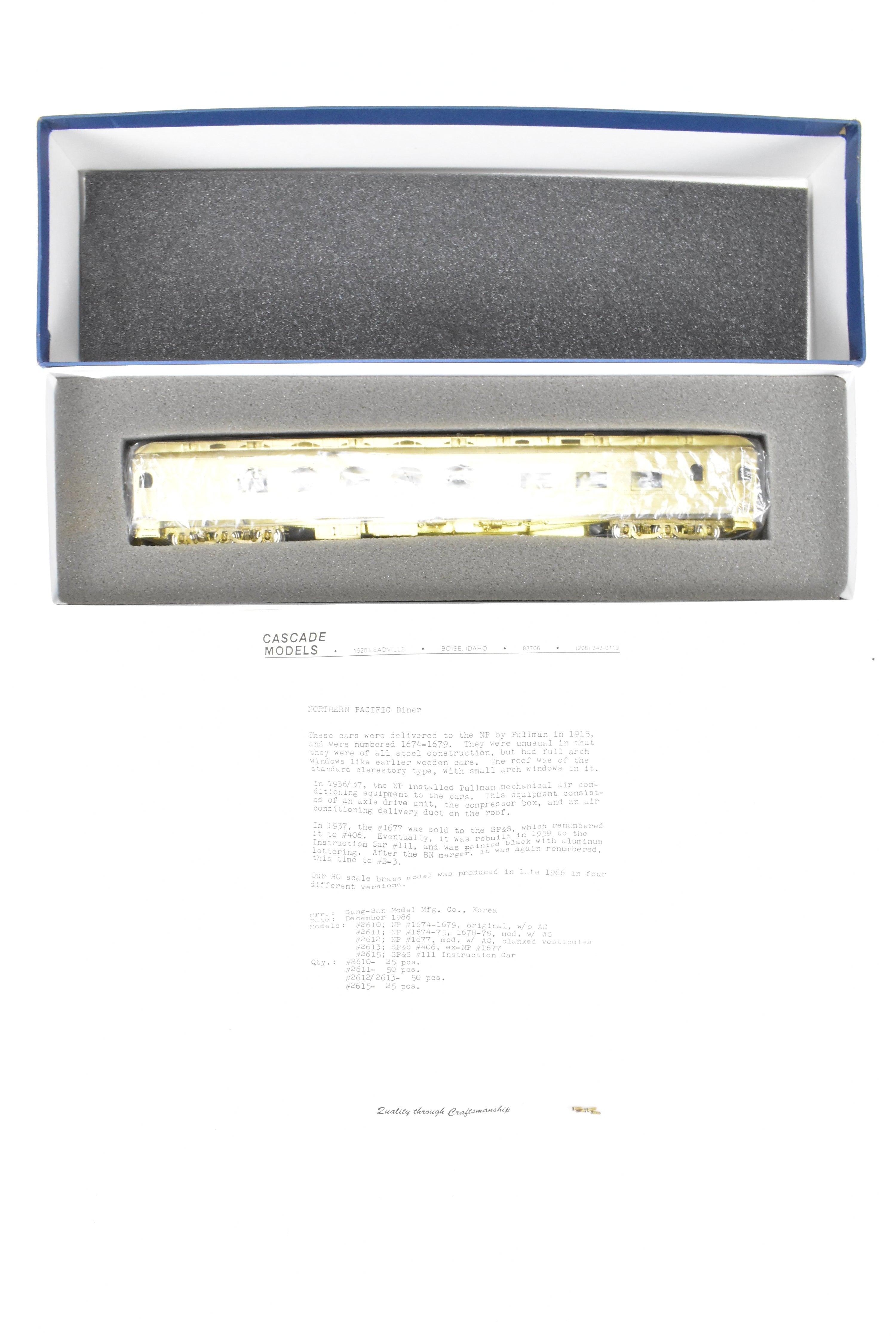 HO Scale Brass Cascade Models Northern Pacific Heavyweight Dining Car Models - Original Series #1674 - 1679