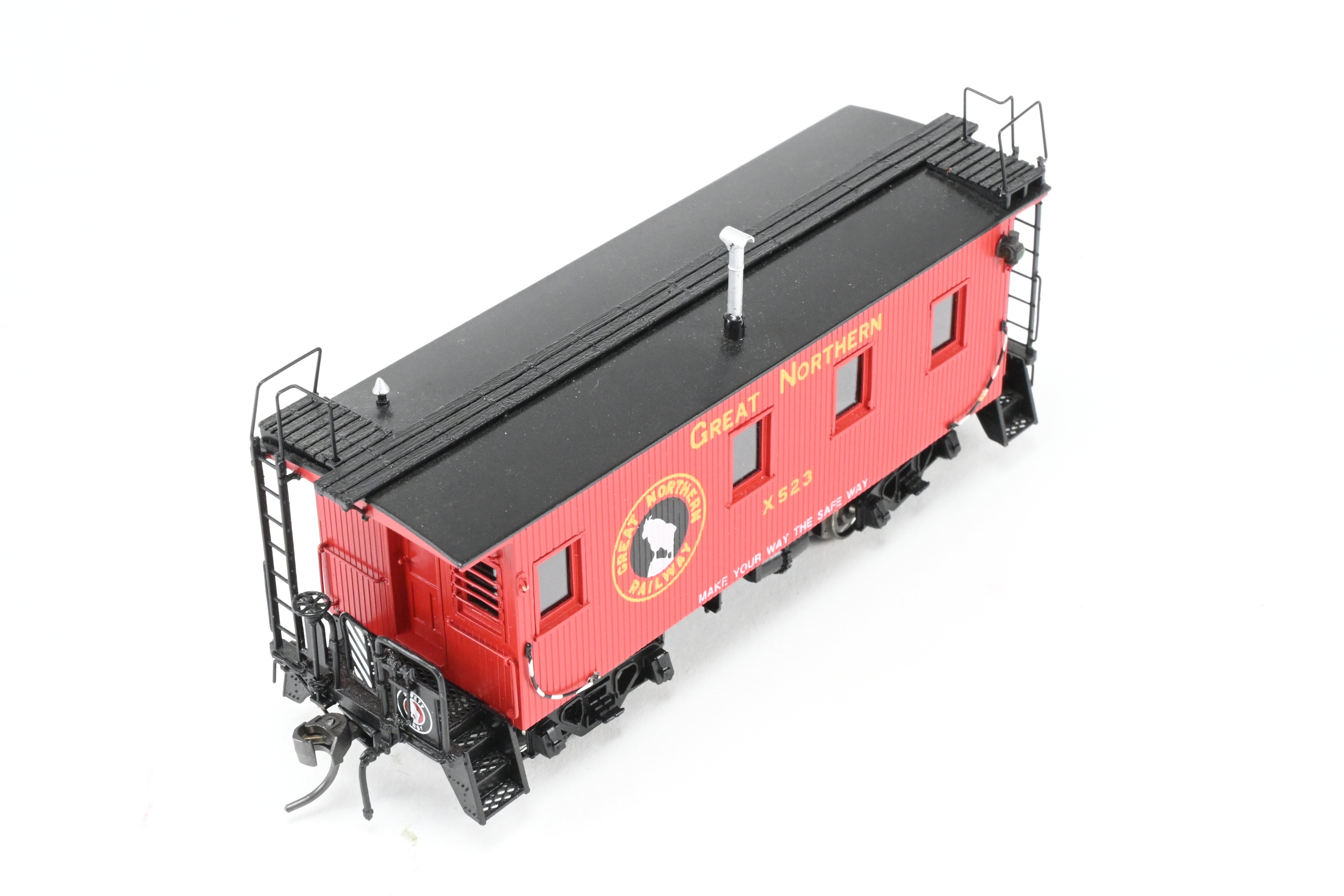 HO Scale Brass Converted Caboose - Challenger Imports Great Northern X523, 25-Foot Wood Caboose, Later Version with Added Marker Lights and Wrong Packaging