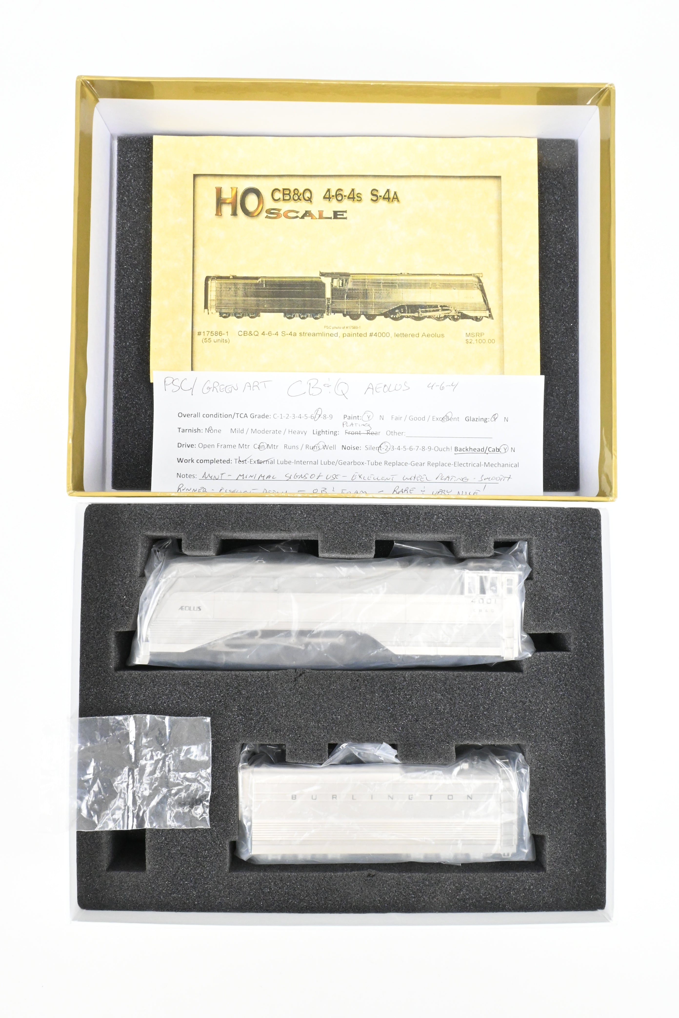 HO Brass Precision Scale Co. CB&Q Burlington Route S4a 4-6-4 Hudson Aeolus No. 4001