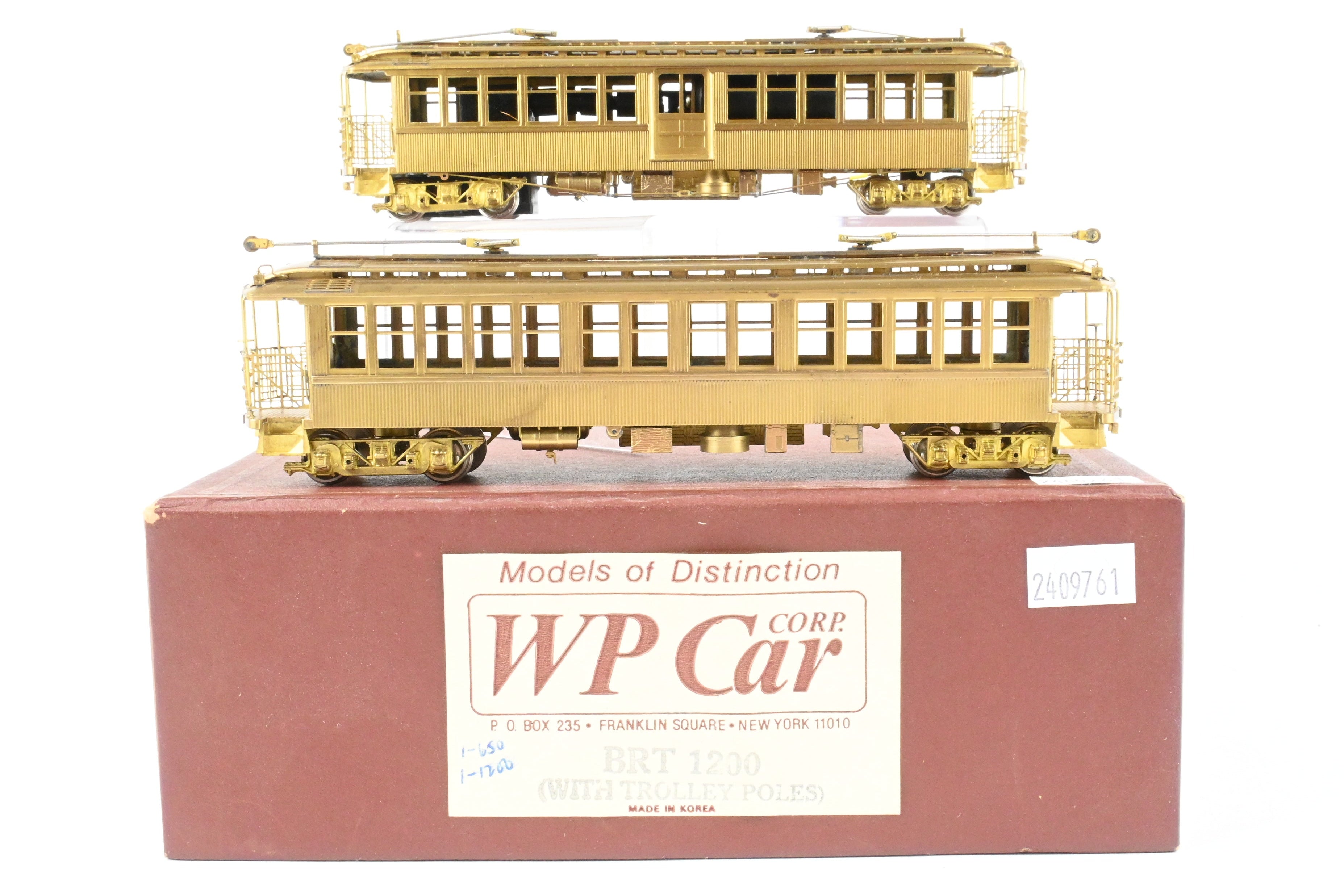 High - Quality HO Scale Brass Model Train Set by WP Car Corp. - Brooklyn Rapid Transit/Brooklyn Union Elevated 1200 Equipped with Trolley Poles