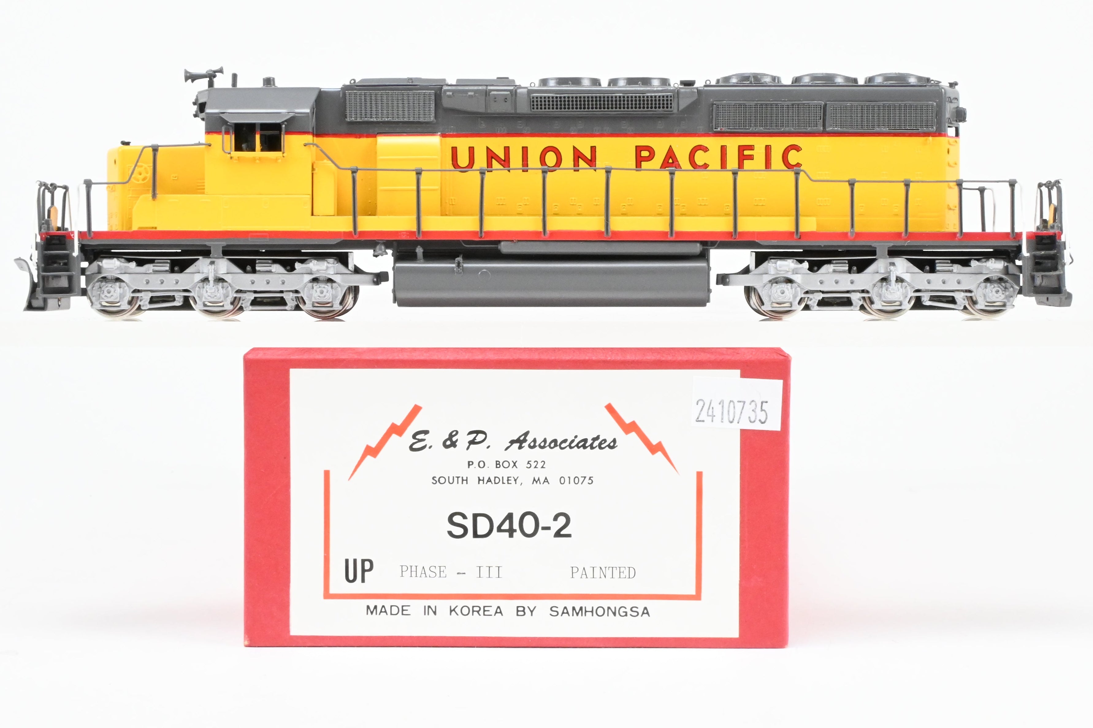HO Scale Brass E&P Associates Union Pacific EMD SD40-2 Phase III Freight Locomotive Model, Factory Painted in UP Yellow and Gray, Lettered but Without Number