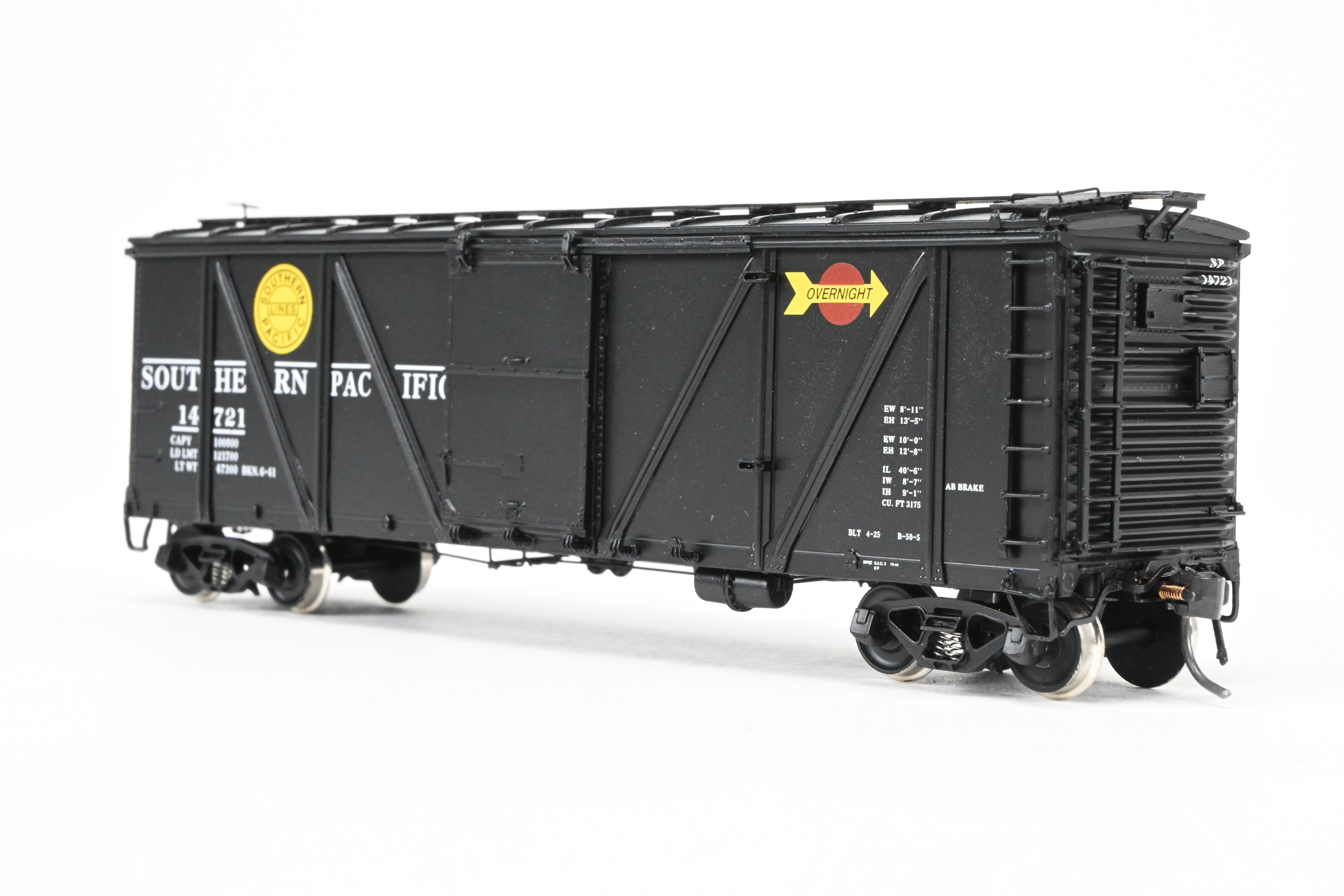 HO Scale Brass Box Car - Challenger Imports SP - Southern Pacific Class B - 50 - 15 Outside Braced Steel Sheathed Box Car with Murphy Radial Roof, Factory Painted for Overnight Service #14721