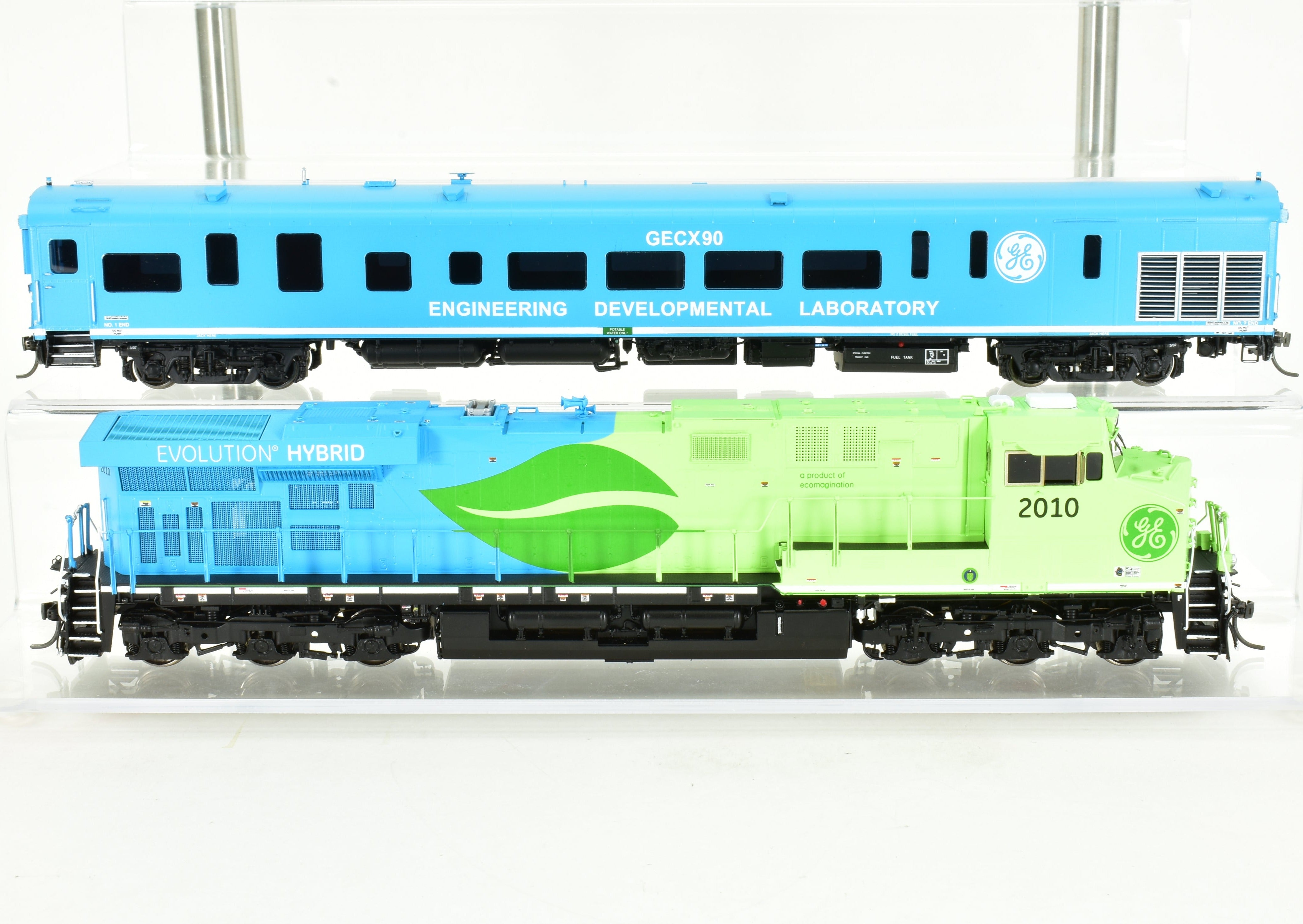 HO Scale Brass Model Train Set - Overland Models Inc. GE Demo, General Electric Demonstrator GE Evolution and Test Car Set with Factory Paint
