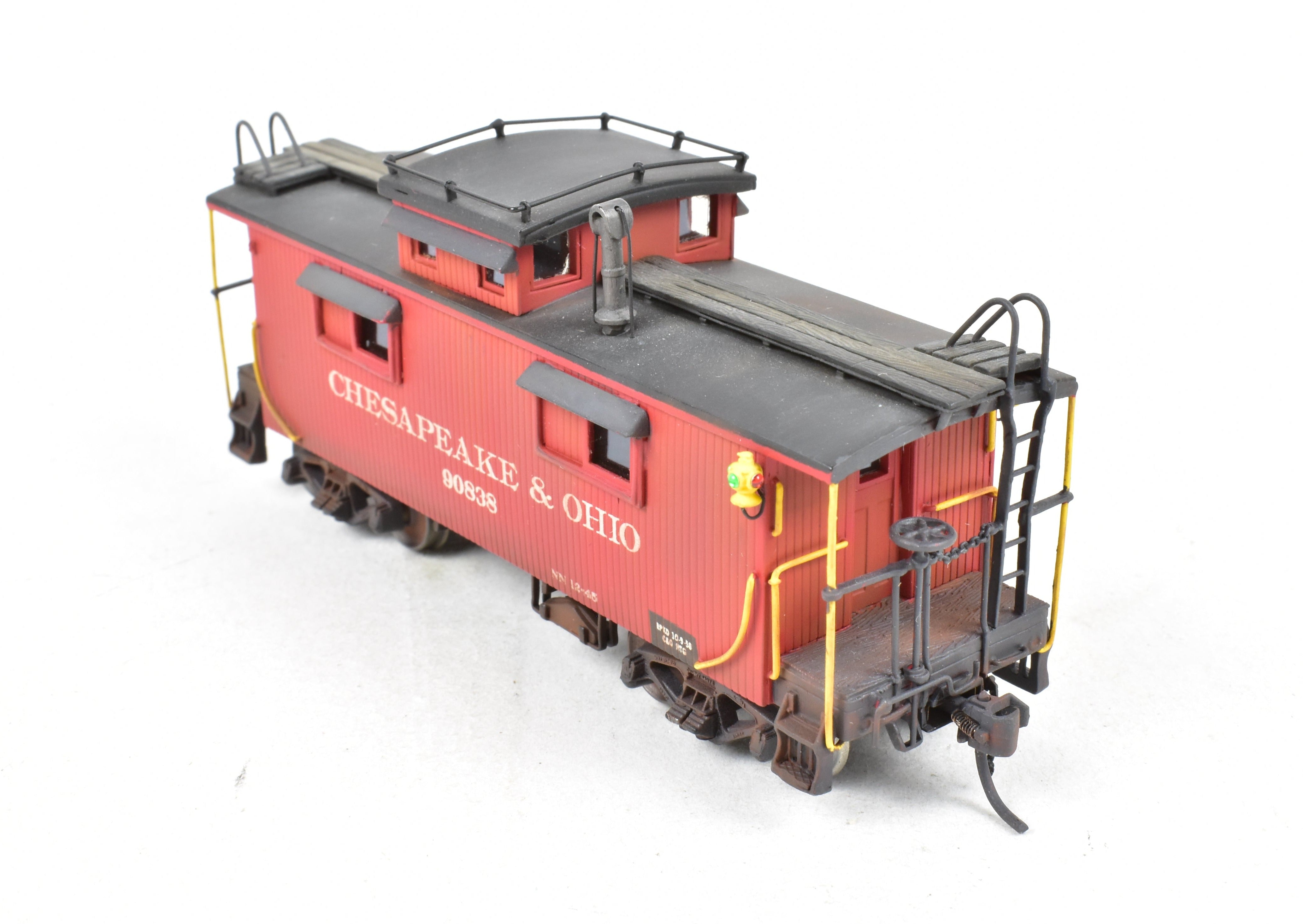 HO Scale Brass OMI - Overland Models, Inc. Chesapeake & Ohio (C&O) Wood Caboose Model with Custom Paint and Weathering, CP & Weathered No. 90838