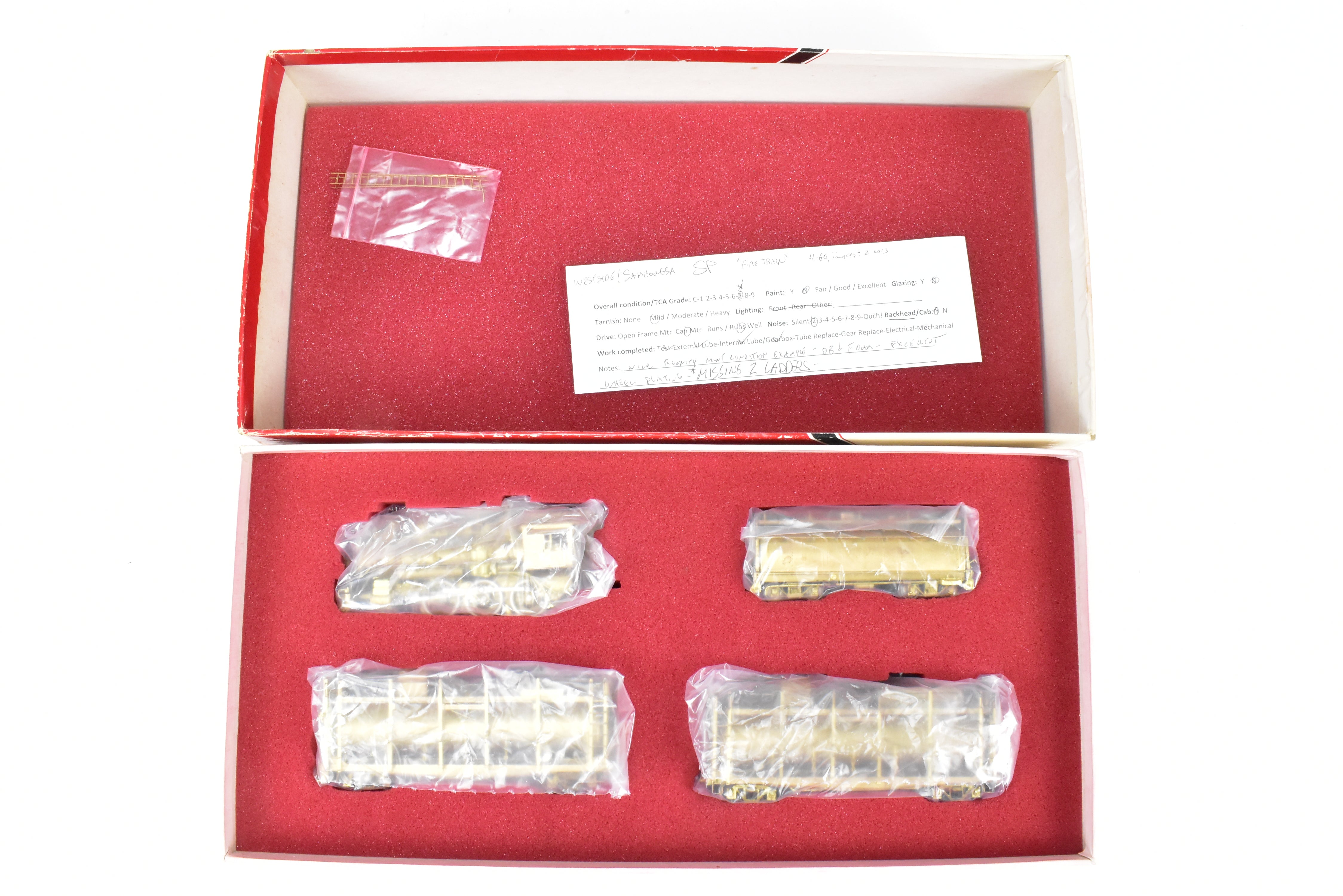 1977 HO Brass Southern Pacific Fire Train Set T-1 4-6-0 with Two Tank Cars, Missing 2 Ladders