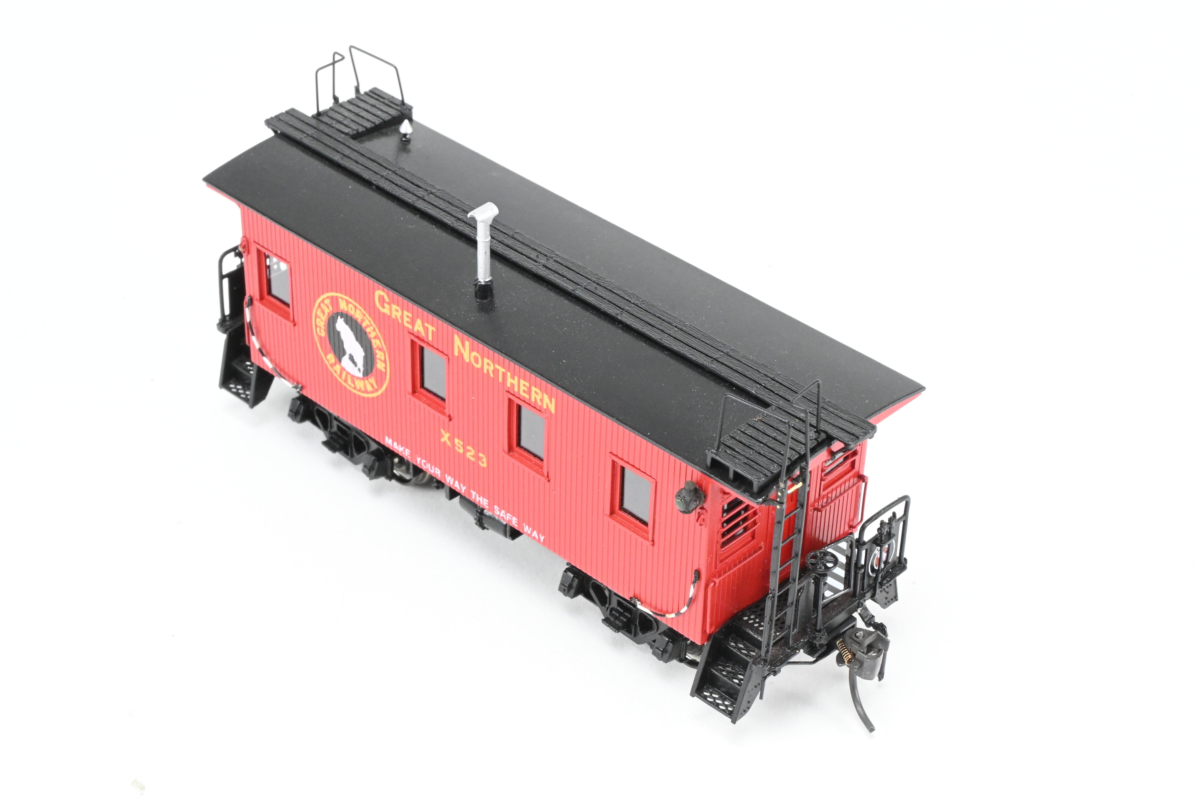HO Scale Brass Converted Caboose - Challenger Imports Great Northern X523, 25-Foot Wood Caboose, Later Version with Added Marker Lights and Wrong Packaging