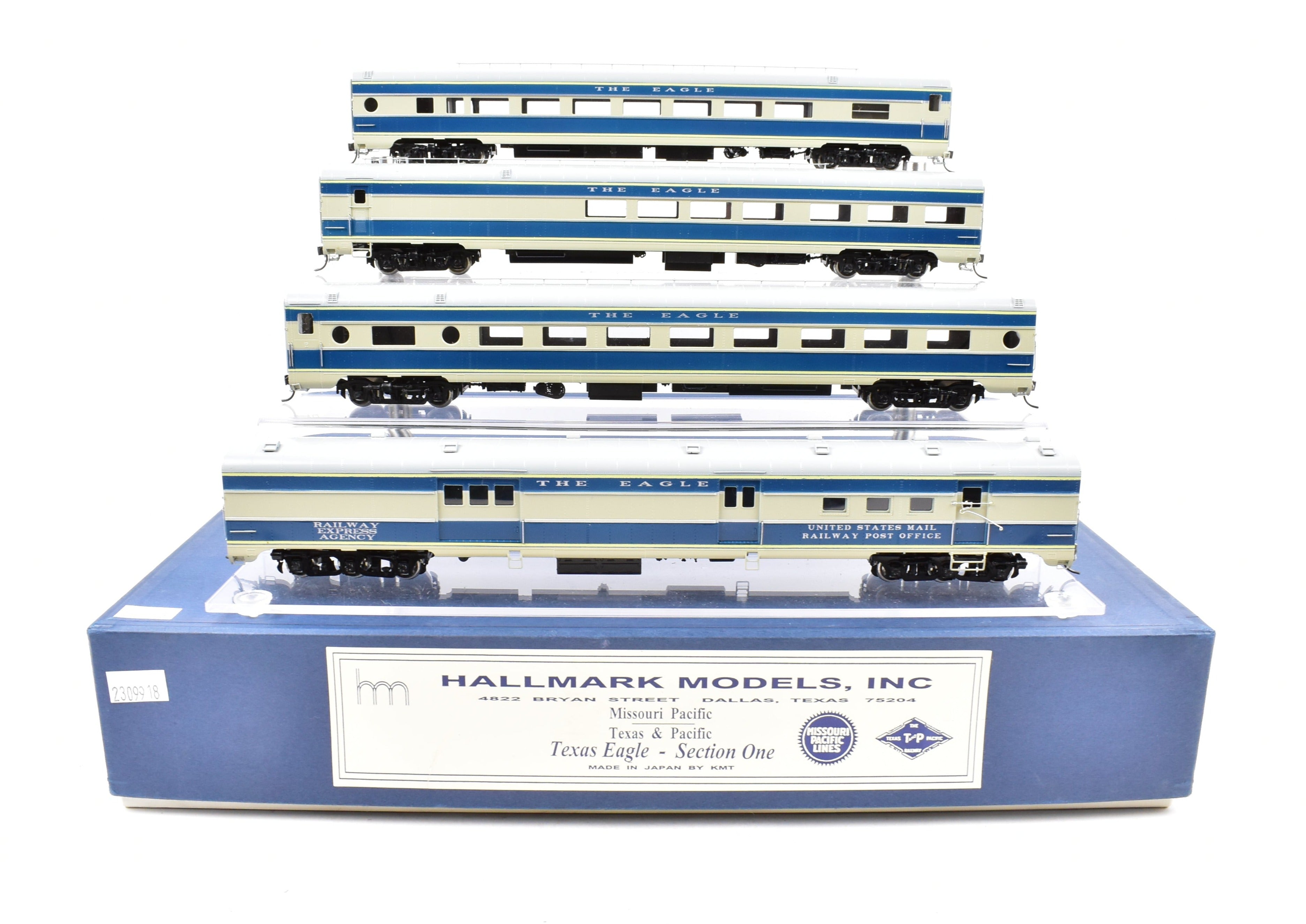 HO Scale Brass Model Train - Hallmark Models MP - Missouri Pacific and T&P - Texas & Pacific Texas Eagle Section 1 Four-Car Set for Model Train Enthusiasts