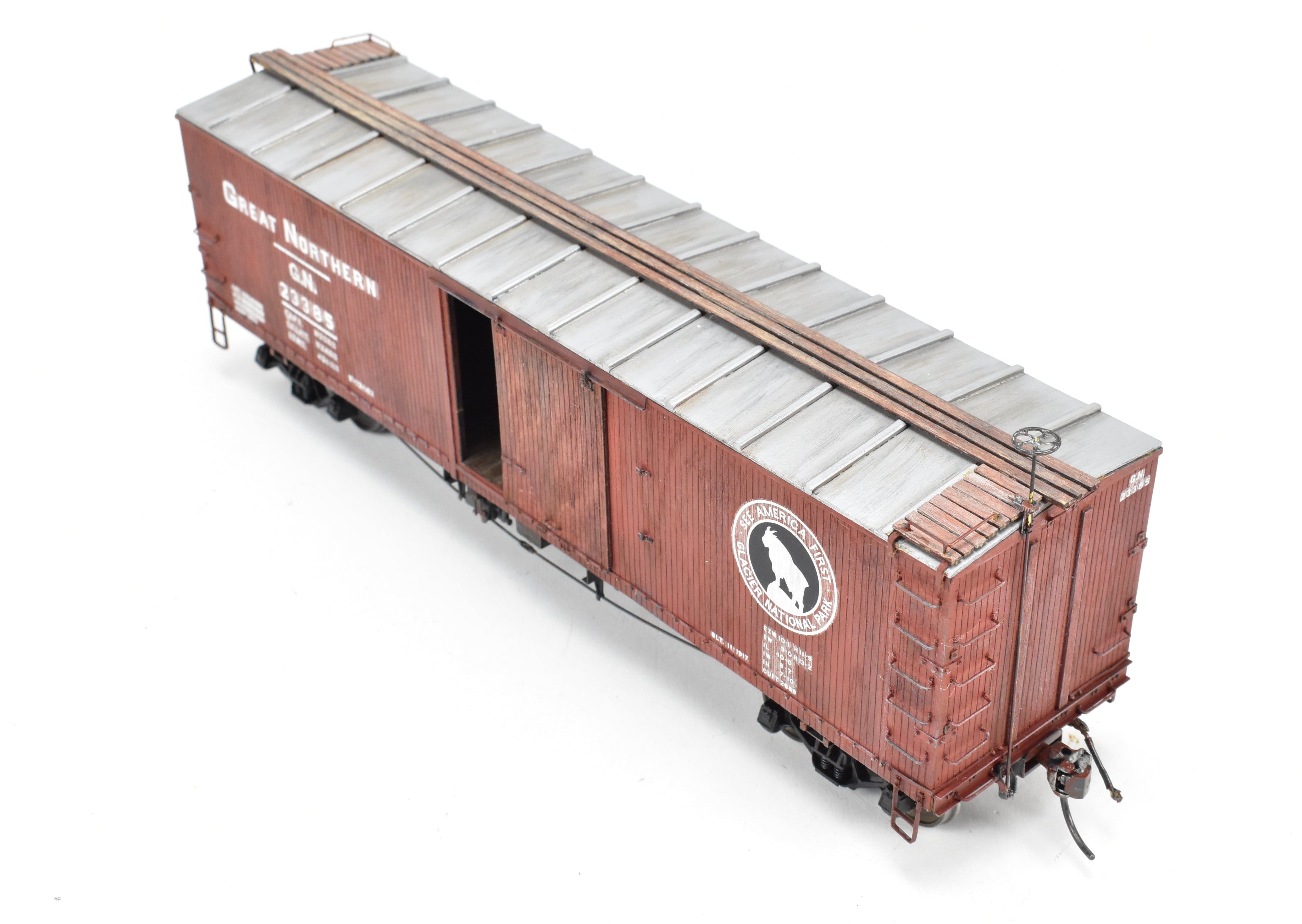 O Scale GN Great Northern 40' Truss Rod Pro - Built Painted Wood & Brass Boxcar Kit 403221
