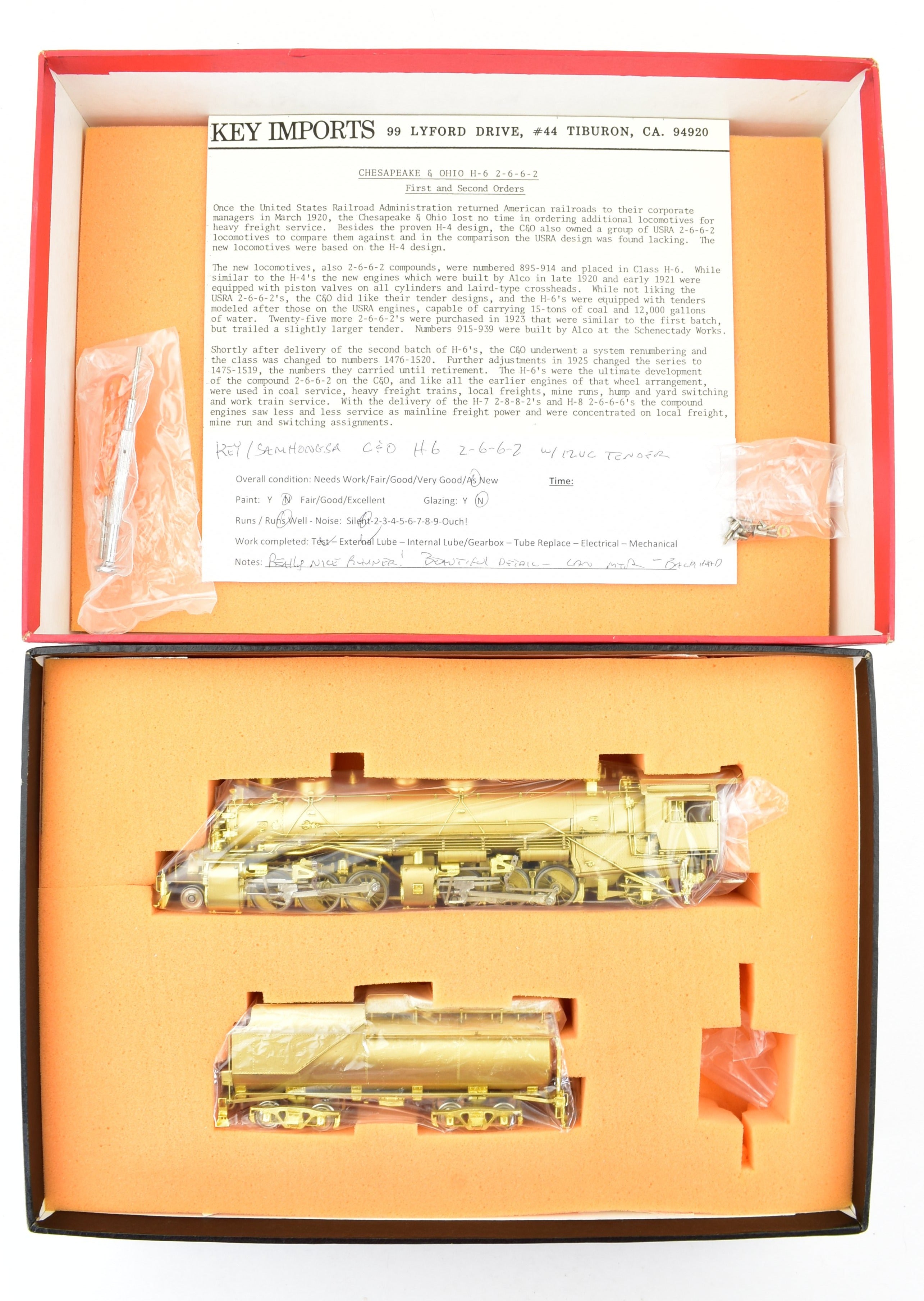 HO Scale Brass Key Imports Chesapeake & Ohio H-6 2-6-6-2 Mallet Steam Locomotive Model with 12VC Vanderbilt Tender