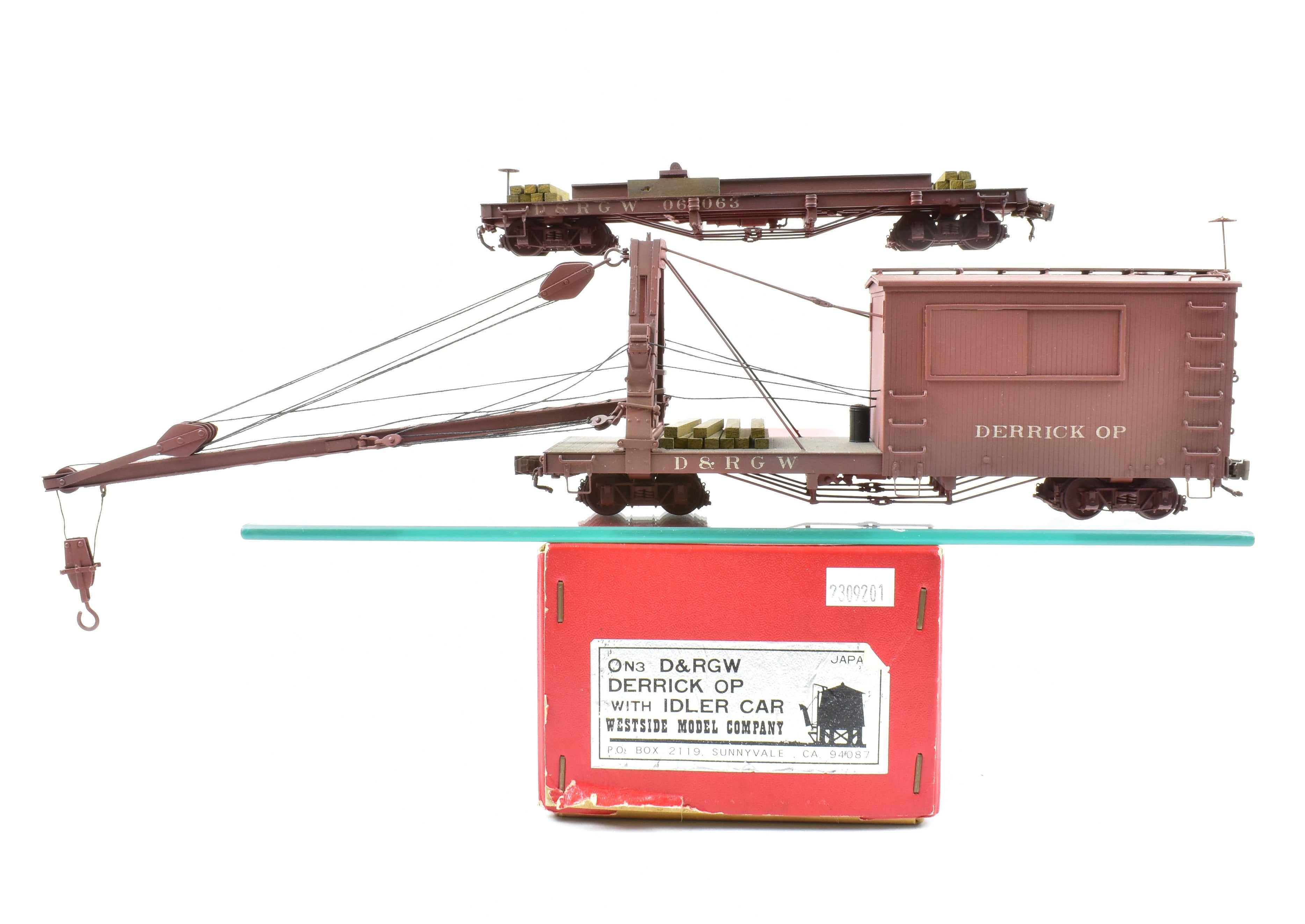 Custom Painted On3 Brass Model of D&RGW - Denver & Rio Grande Western Derrick OP with Idler Car by Westside Model Co.