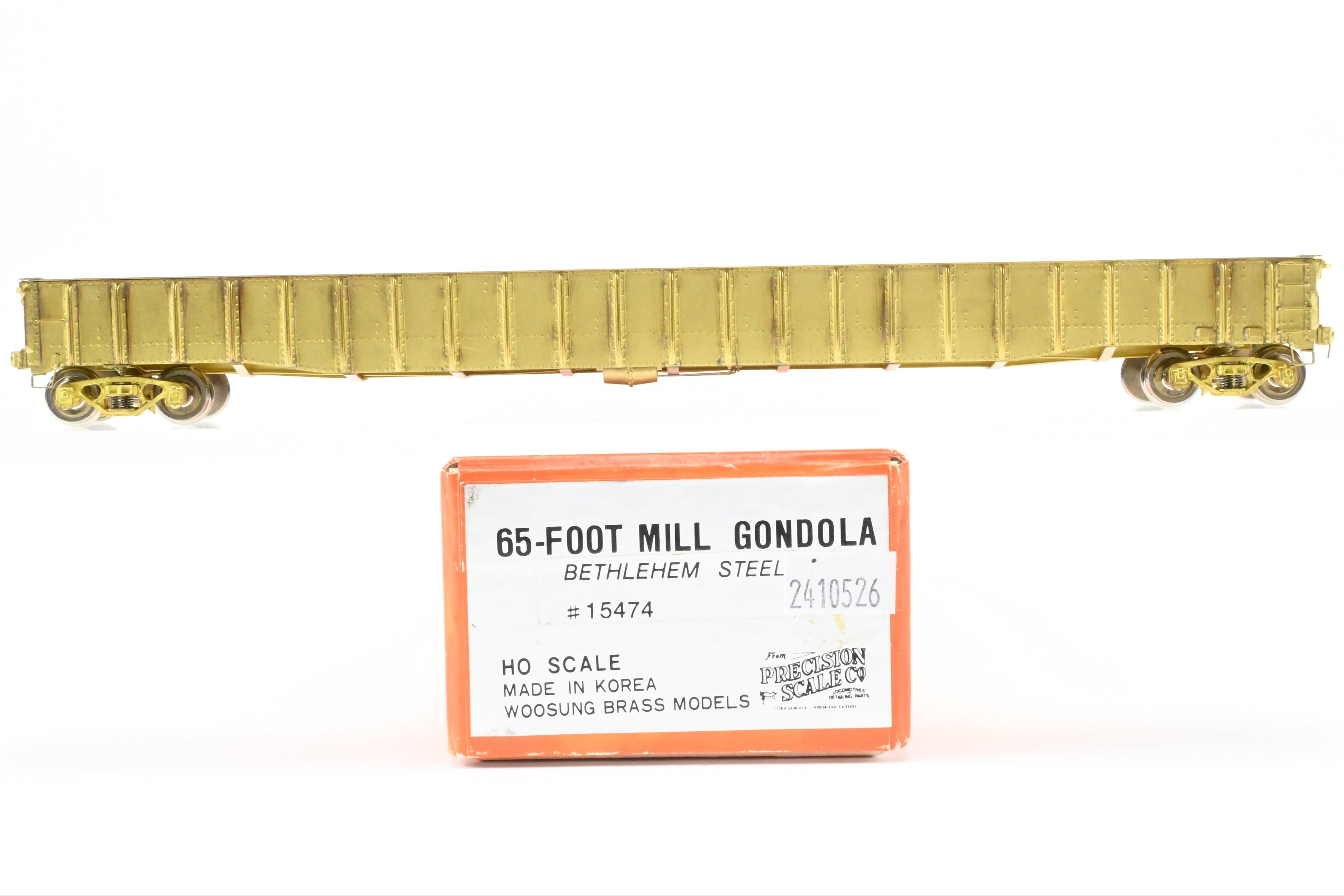HO Scale Brass Precision Scale Co. Various Roads 65-Foot Mill Gondola Model in Bethlehem Steel Version for Heavy Steel Loading