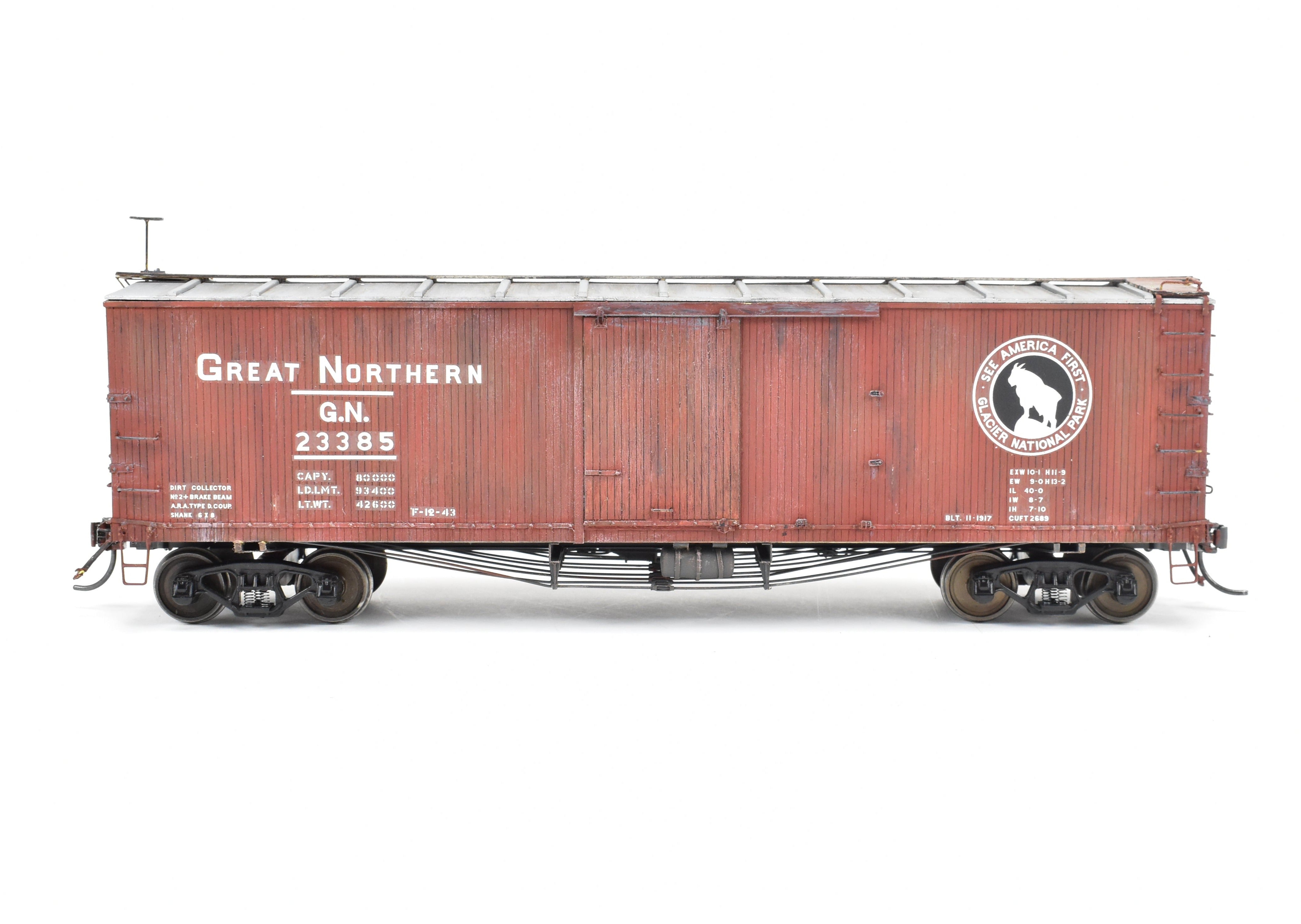 O Scale GN Great Northern 40' Truss Rod Pro - Built Painted Wood & Brass Boxcar Kit 403221