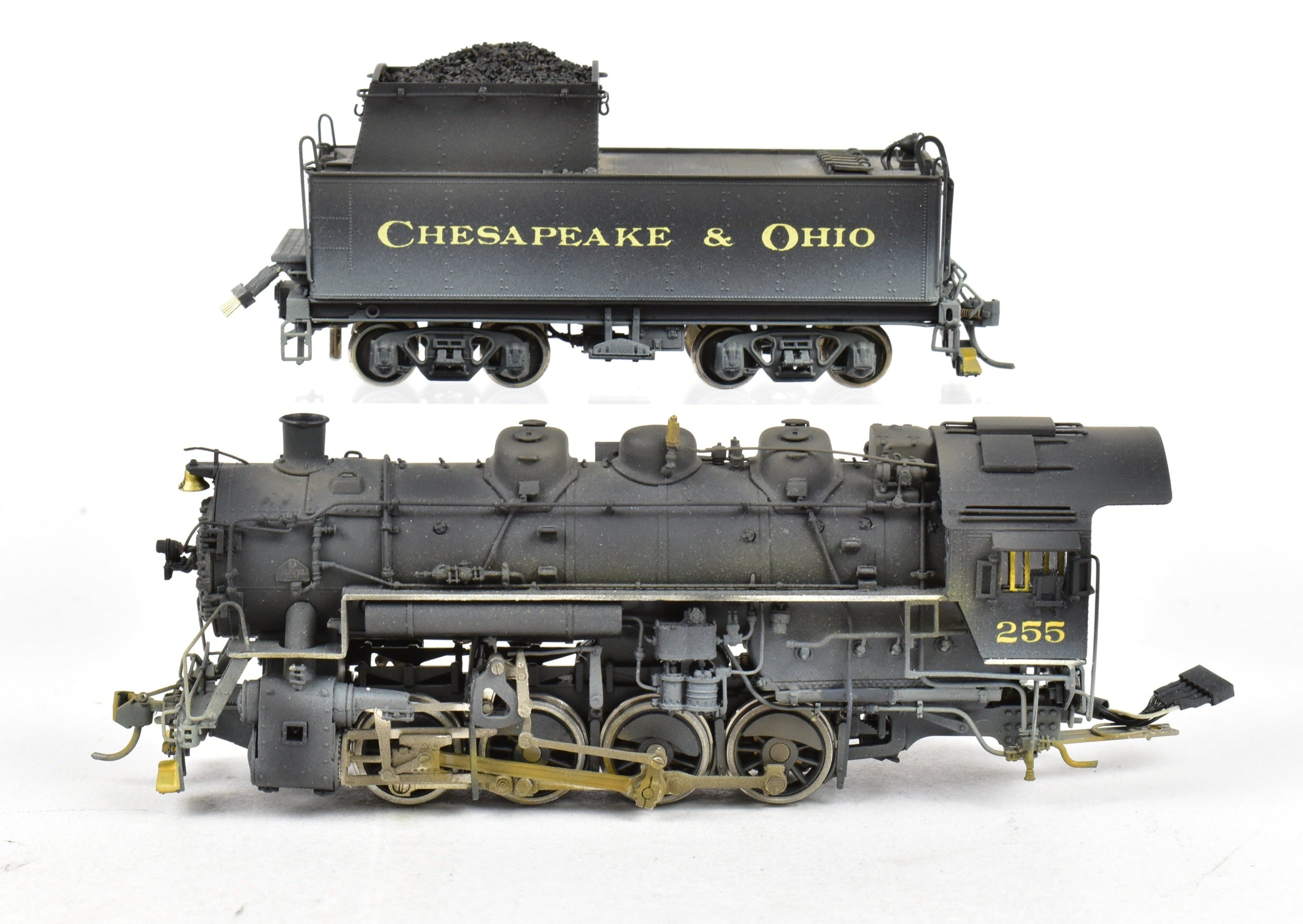 HO Scale Brass Precision Scale Co. Chesapeake & Ohio Class C - 16 0 - 8 - 0 FP Model Locomotive with Weathered No. 255, Equipped with DCC & Sound Function