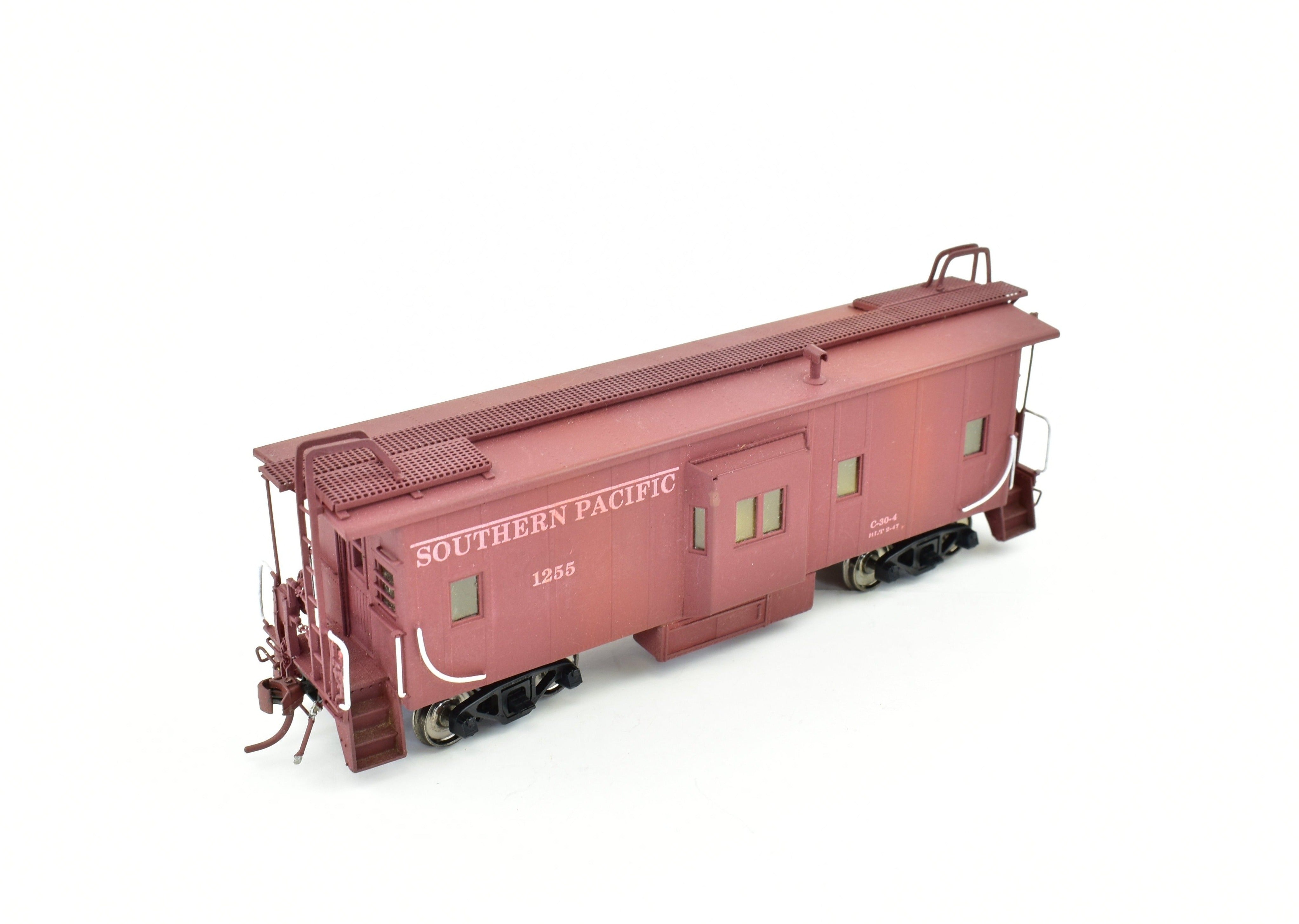 HO Scale Brass Precision Scale Co. Model of Southern Pacific C-30-4 Bay Window Caboose with Custom Painting and Weathering, Imported from Korea in 1990