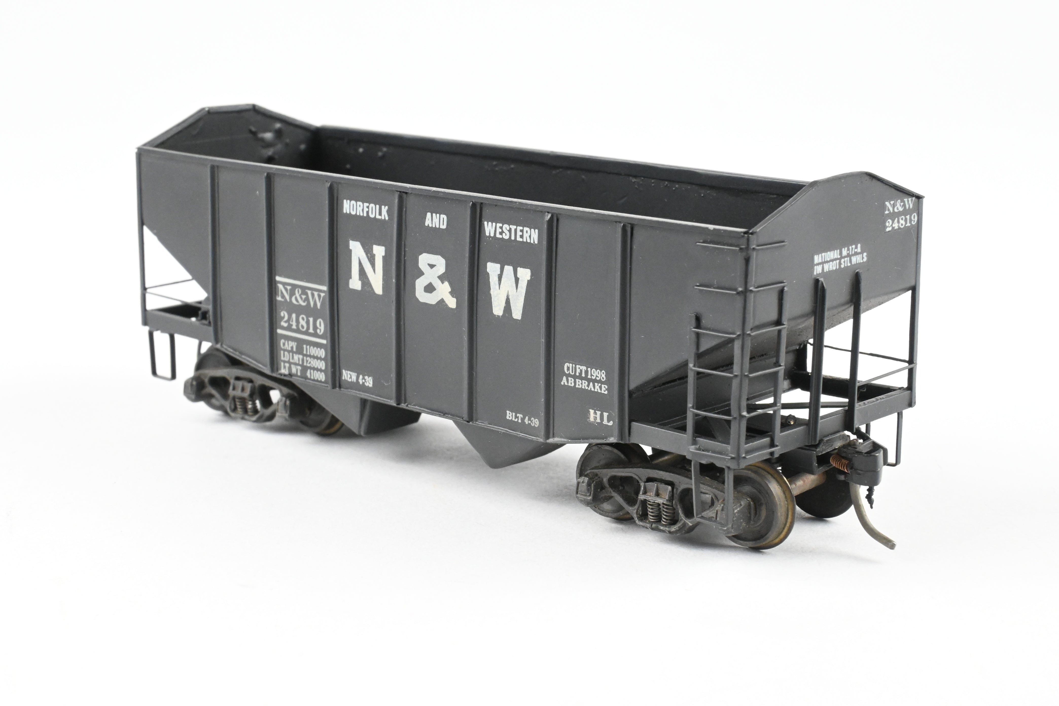 HO Scale Brass Custom Painted N&W (Norfolk & Western) 55-Ton 2-Bay Hopper Model for N&W Coal Trains - REBOXX Packaging