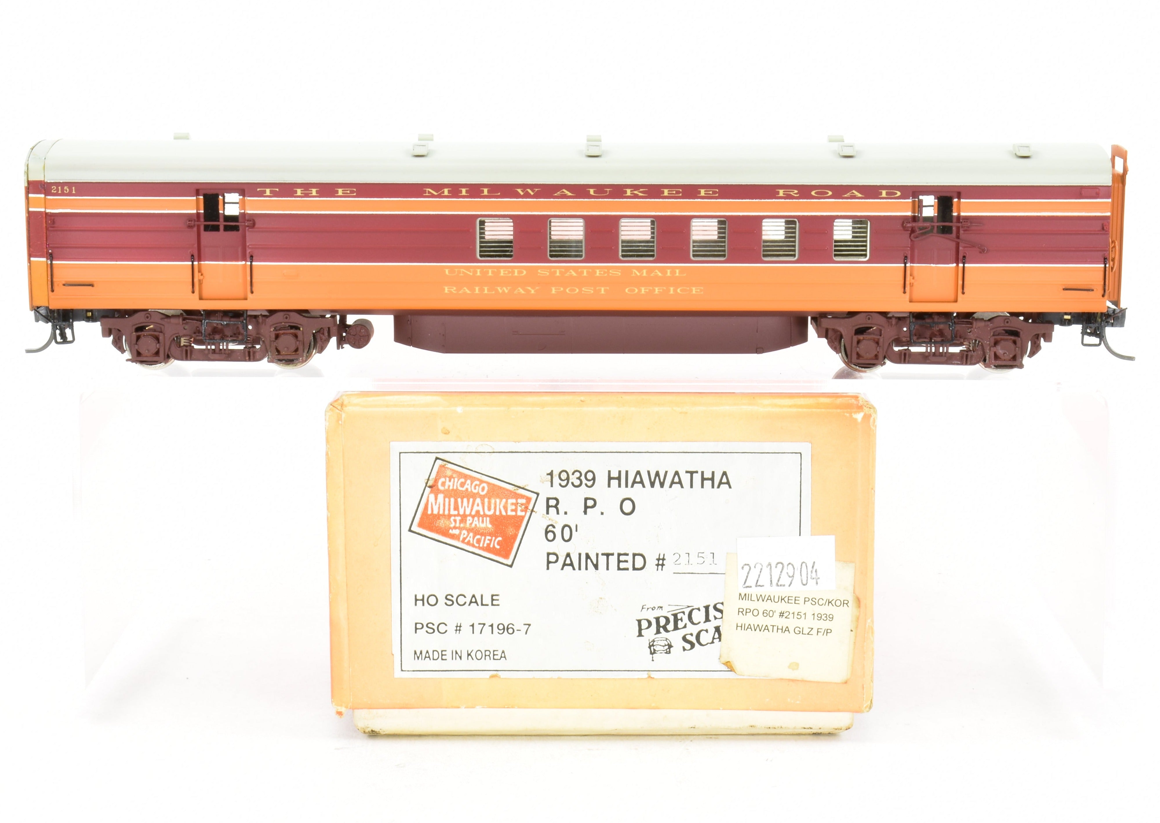 HO Brass Precision Scale Co. 1939 Milwaukee Road Hiawatha 60' Painted Railway Post Office Car