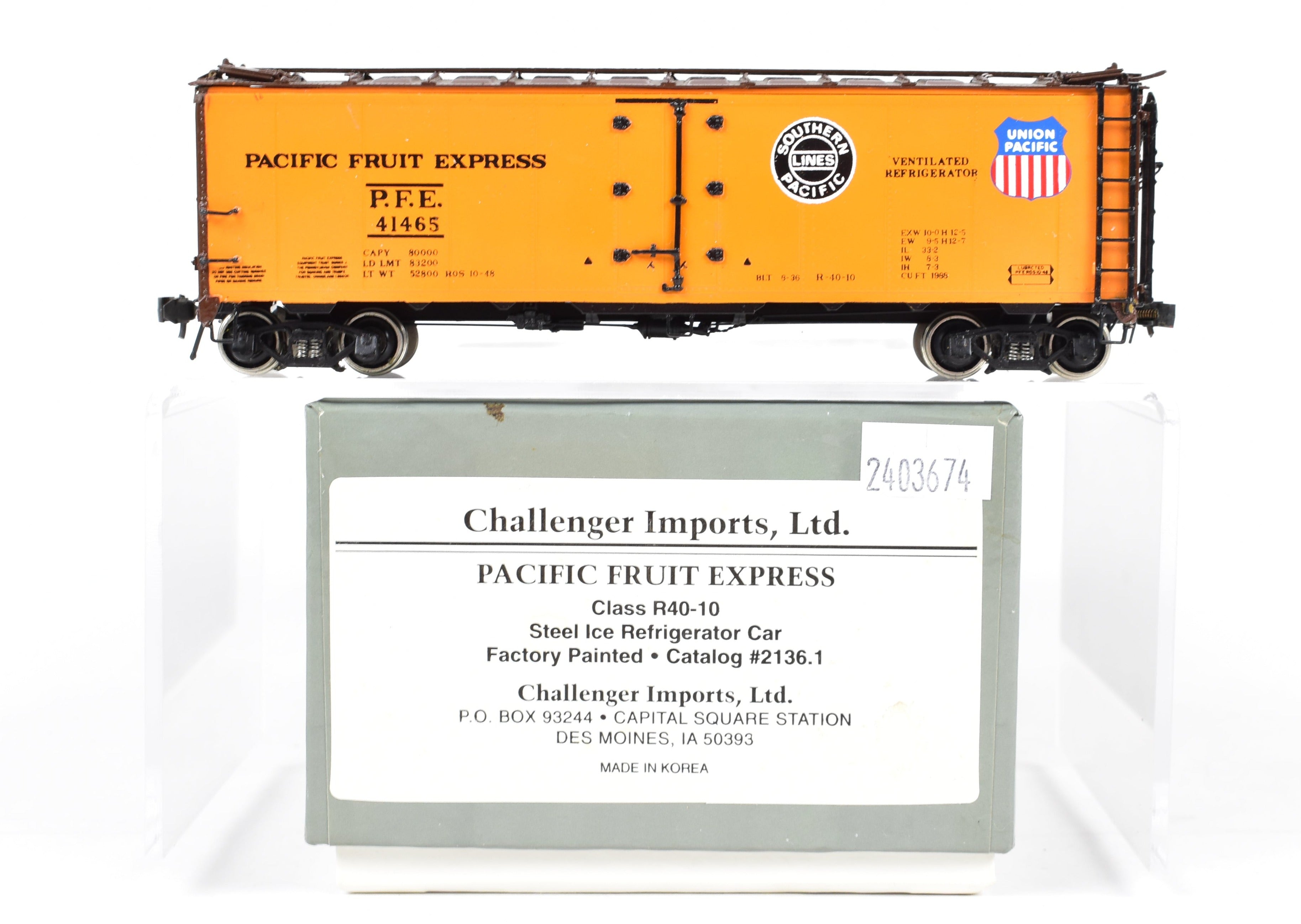 High - Quality HO Scale Brass Challenger Imports CIL Pacific Fruit Express R - 40 - 10 Refrigerator Car Model with FP #41465