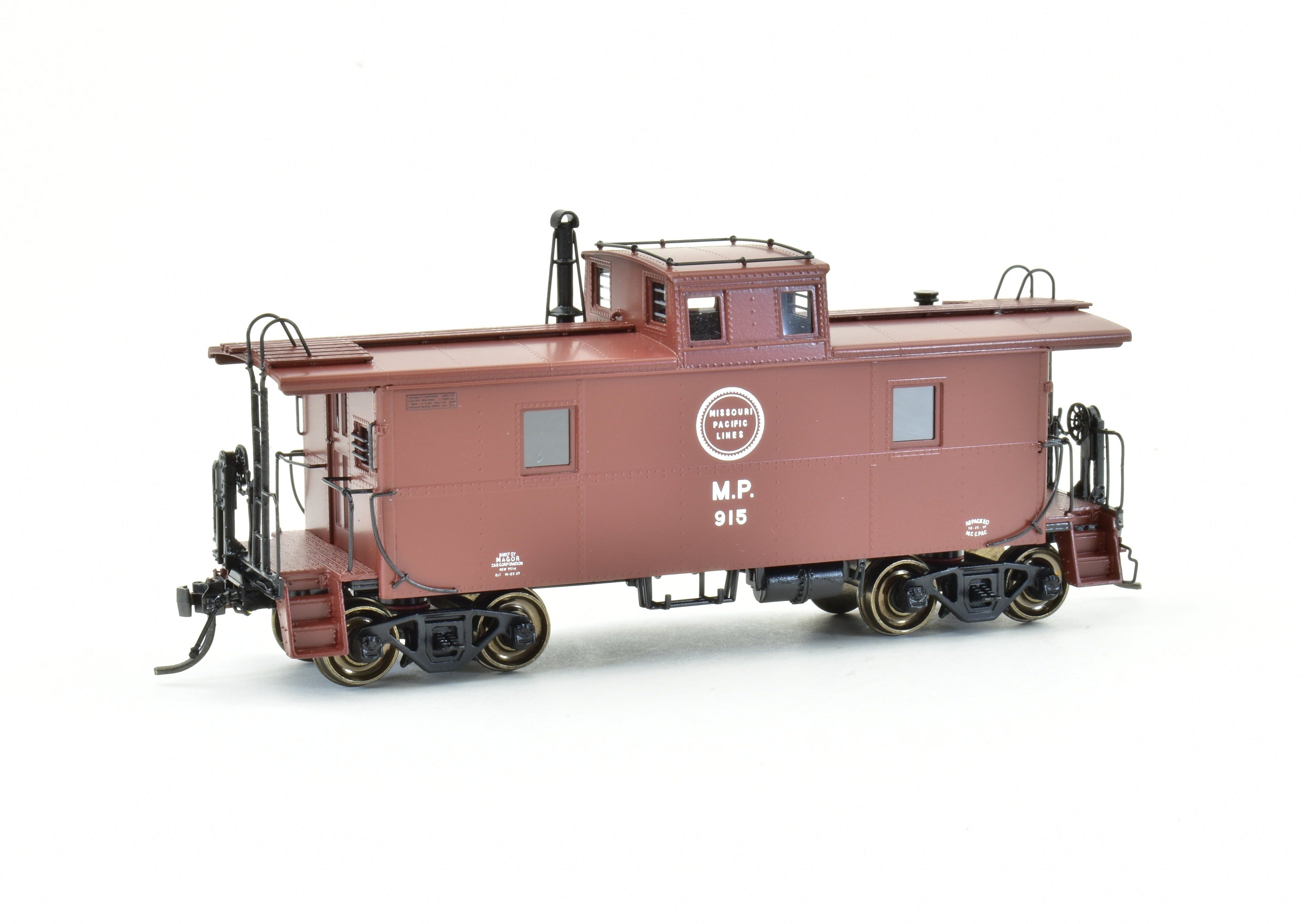 HO Scale Brass OMI - Overland Models, Inc. Missouri Pacific Magor Steel Caboose Model As Built in 1937, Factory Painted with Red and Small White Herald Scheme