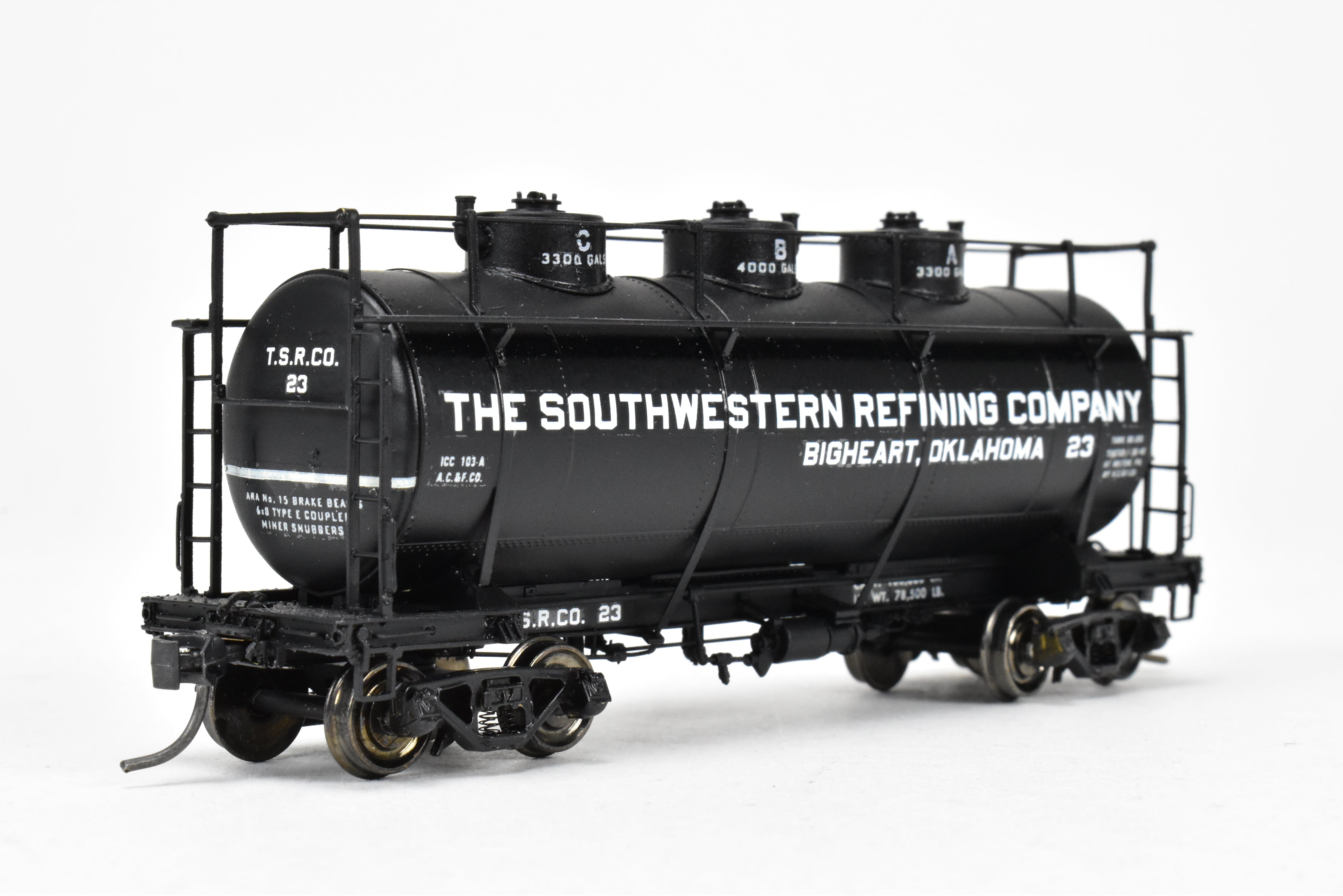 HO Scale Brass Model Train - W&R Enterprises Various Roads AC&F 10,000 GAL 3 - Dome Tank Car Featuring High Walkway and Custom Paint by The Southwestern Refining Company