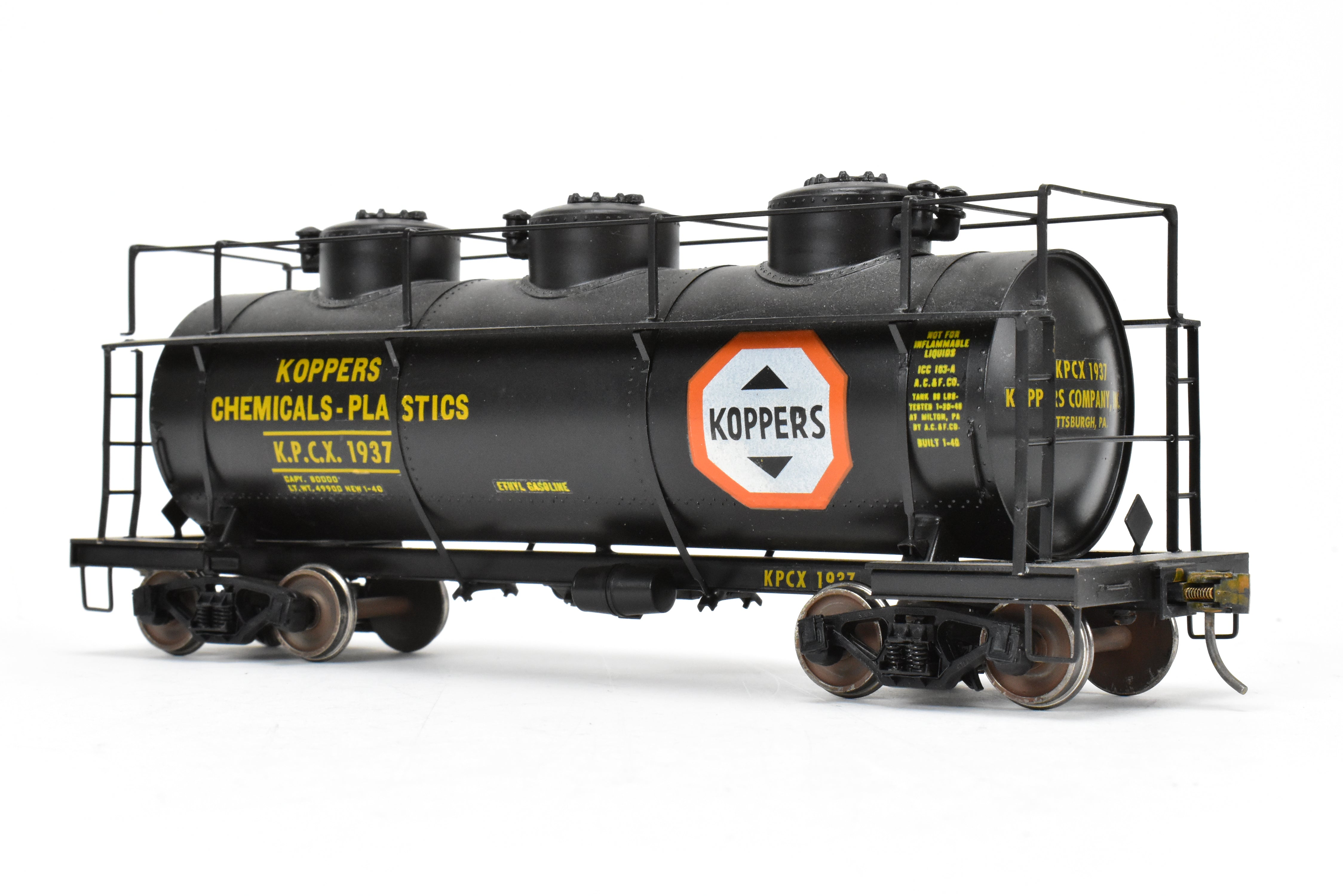O Scale Brass Max Gray 3 - Dome Tank Car Custom - Painted for KPCX 1937 Koppers Tar