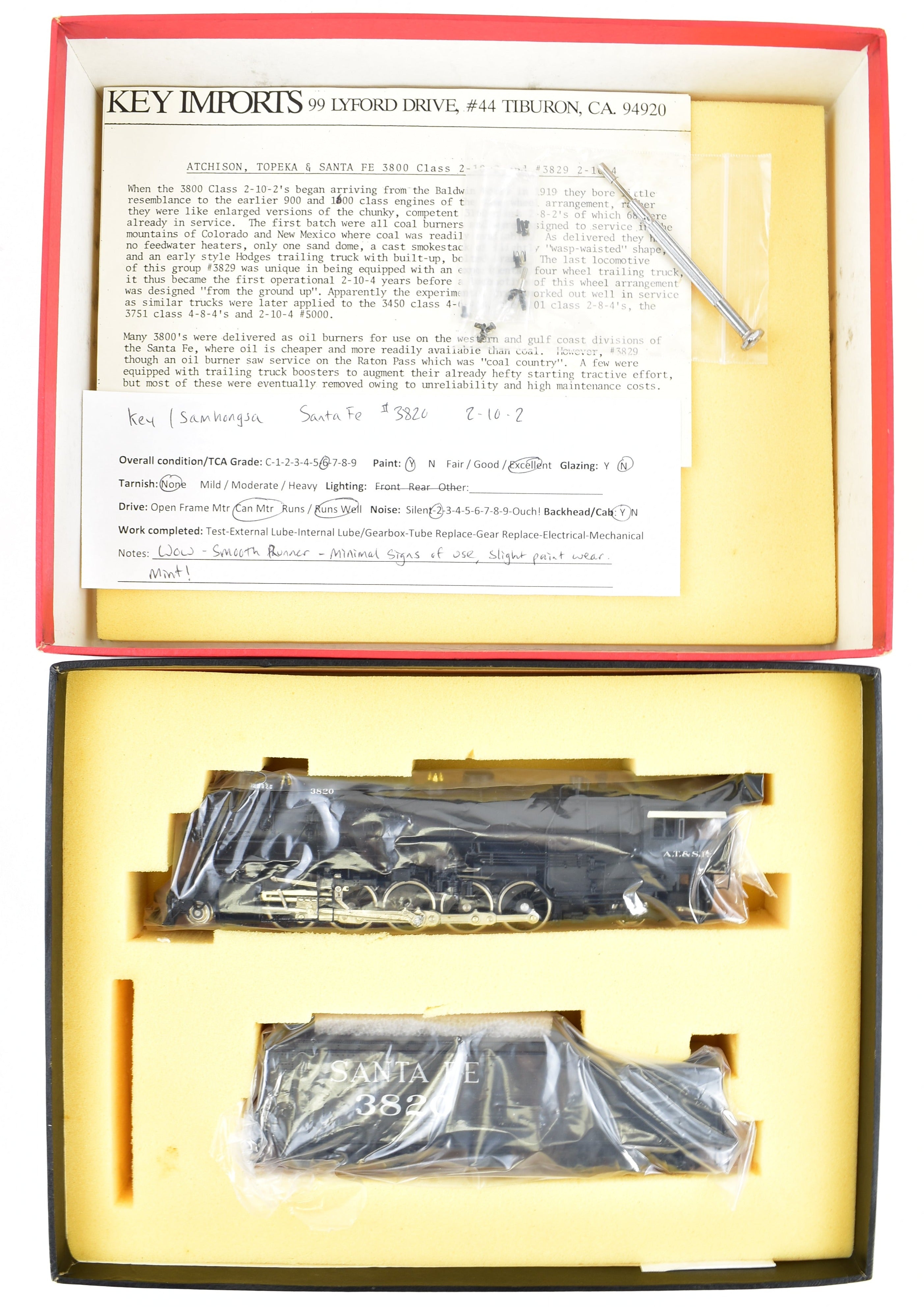 High - Quality HO Scale Brass Model Train Key Imports ATSF - Santa Fe 2 - 10 - 2 No. 3820 Factory - Painted CS - 52 for Model Railroading Enthusiasts