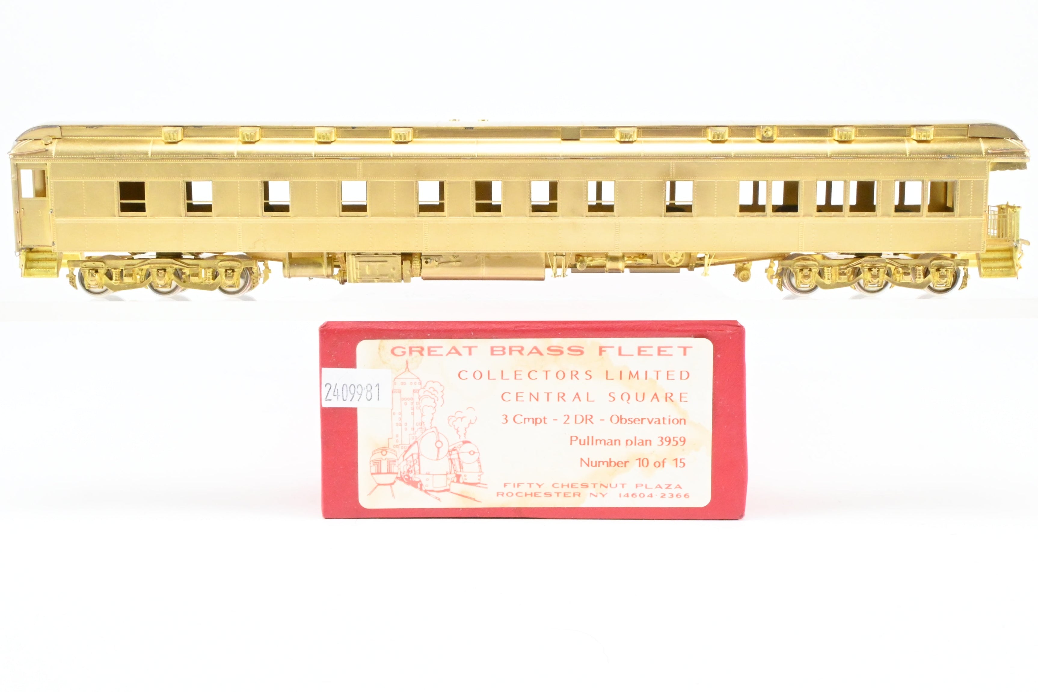High - Quality HO Scale Brass Model of Great Brass Fleet NYC - New York Central Pullman HW Collectors Limited Edition “Central Square” 3 Compartment - 2 Drawing Room Observation Plan 3959
