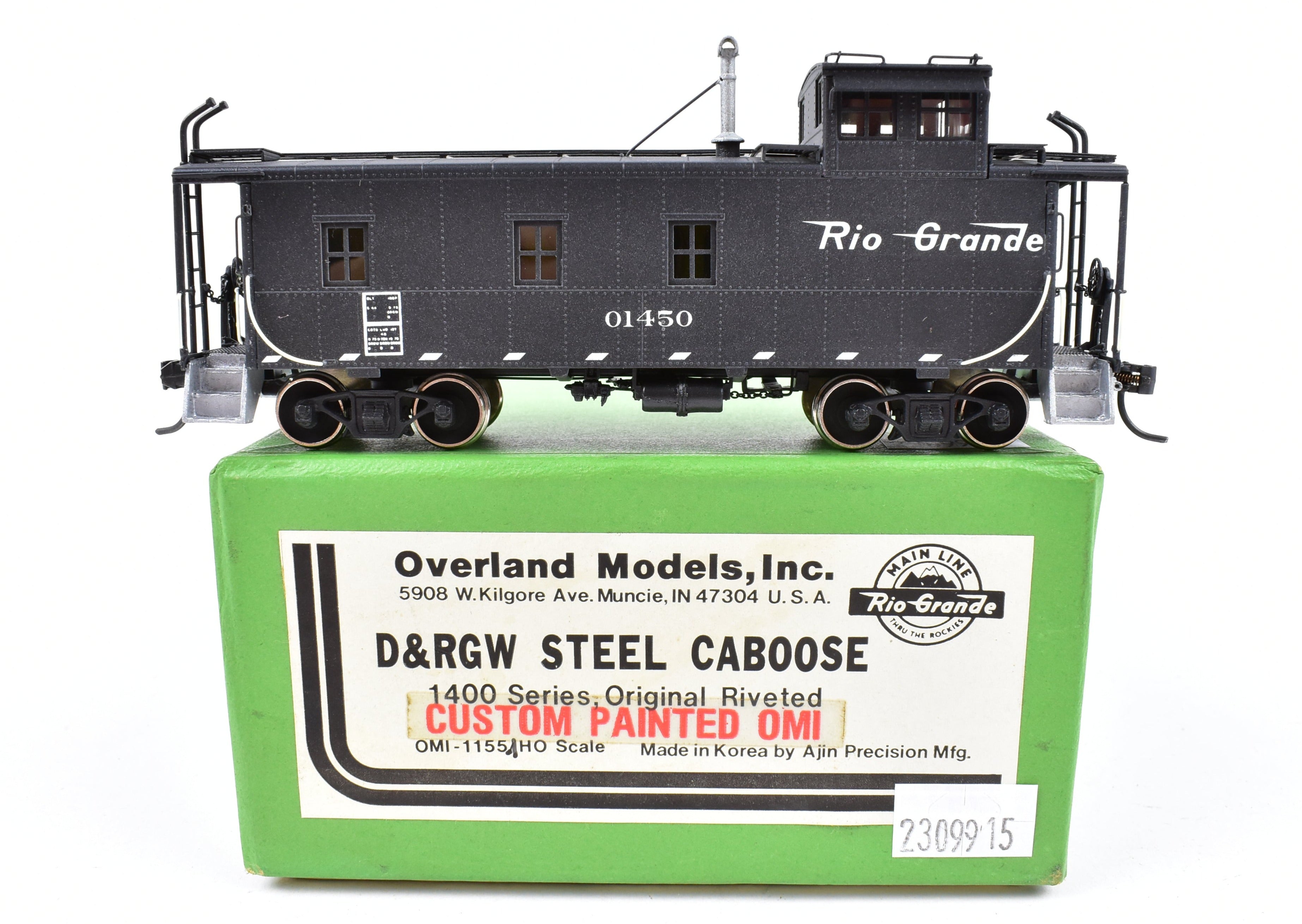 HO Scale Brass Model Train Caboose - Overland Models, Inc. Denver & Rio Grande Western Steel Caboose FP No. 01450