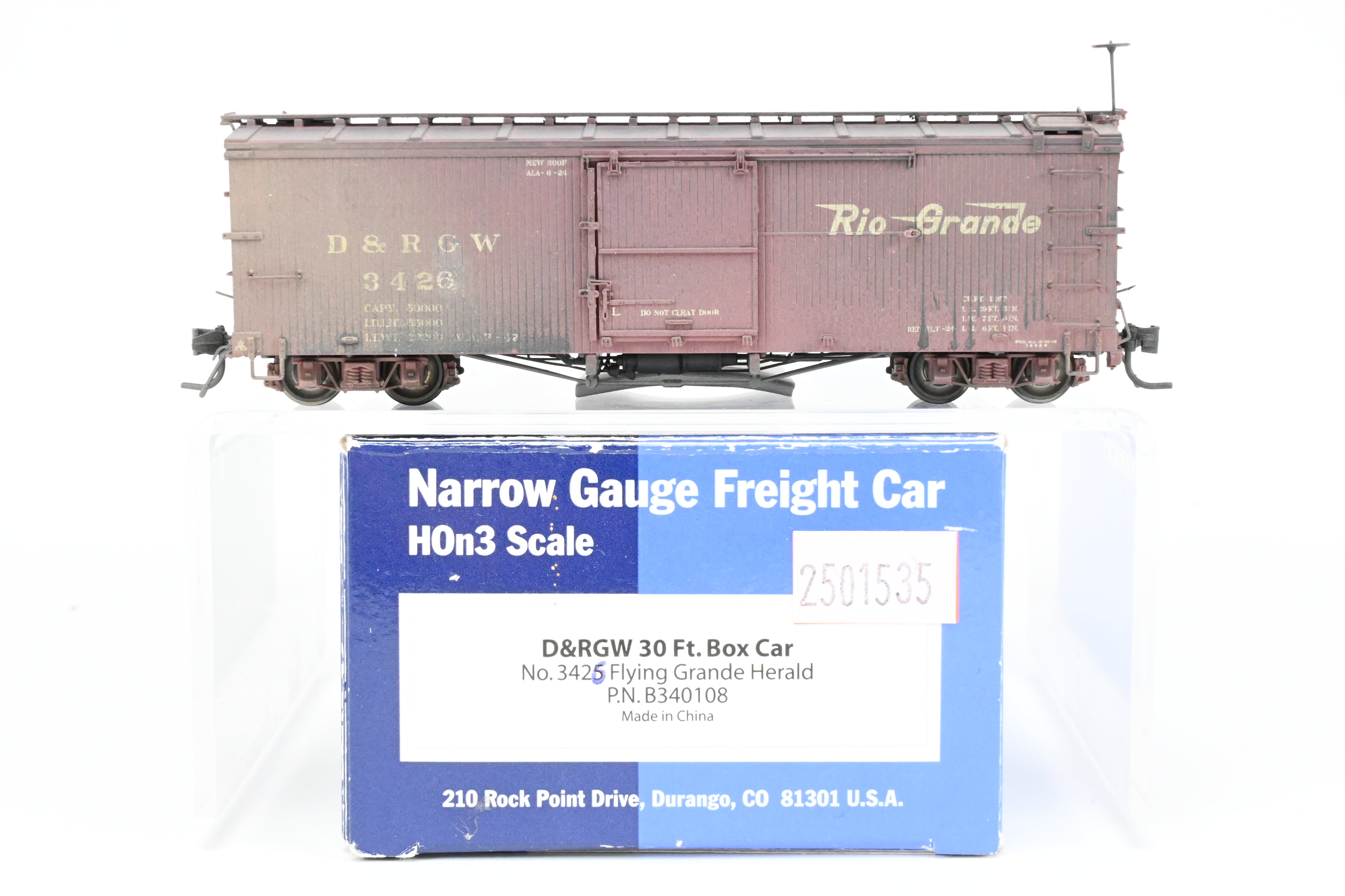 HOn3 Blackstone D&RGW 30' Renumbered & Weathered Box Car No. 3426