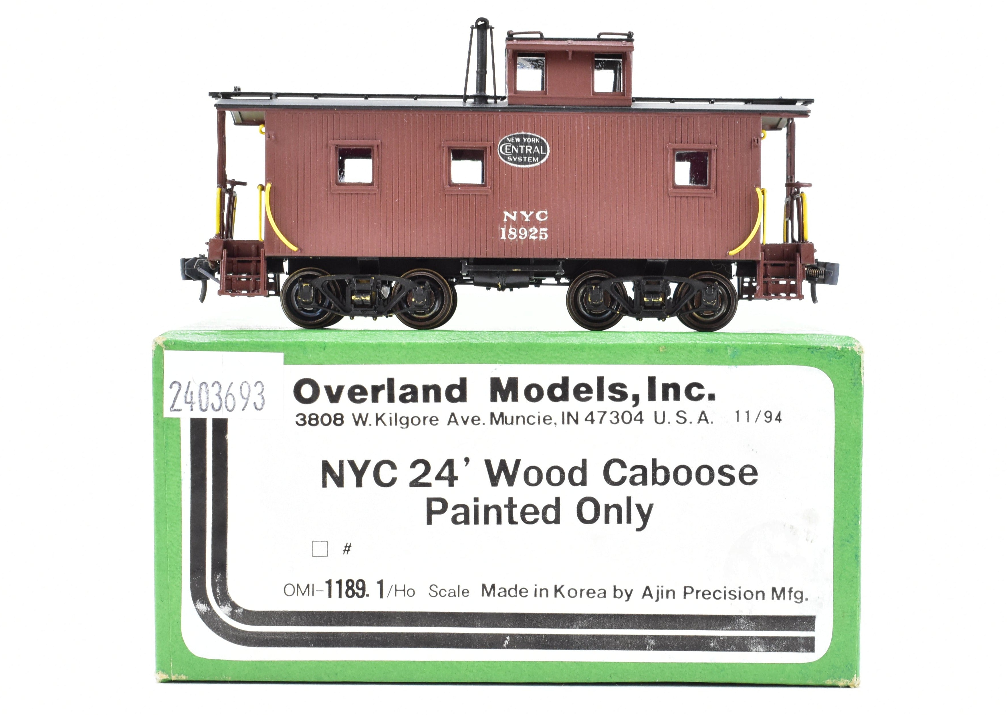 HO Scale Brass Model of Overland Models, Inc. New York Central 24-Foot Wood Caboose with FP No. 18925