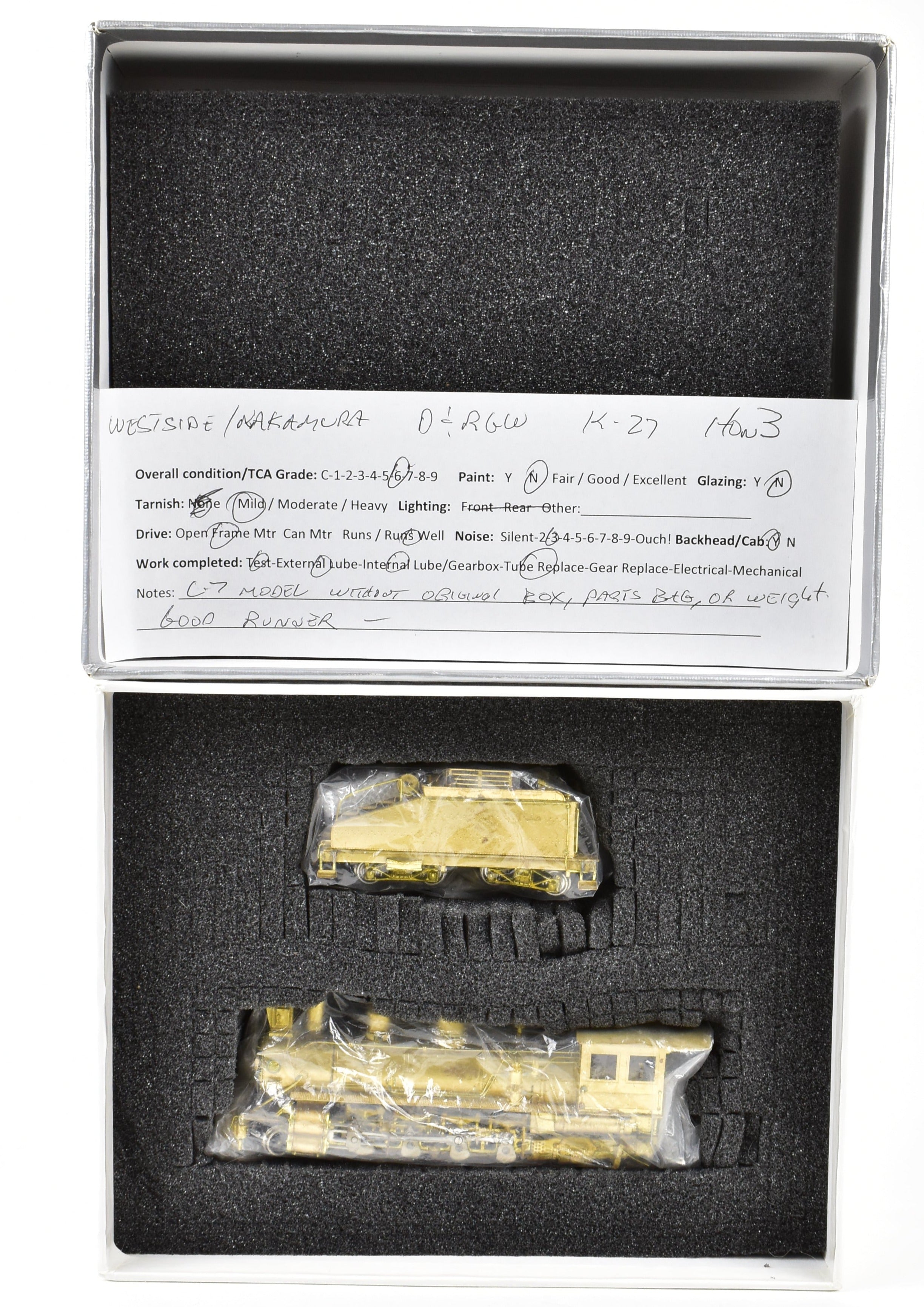 1974 HOn3 Brass Westside D&RGW K - 27 Compound Mudhen with Replacement ReBoxx