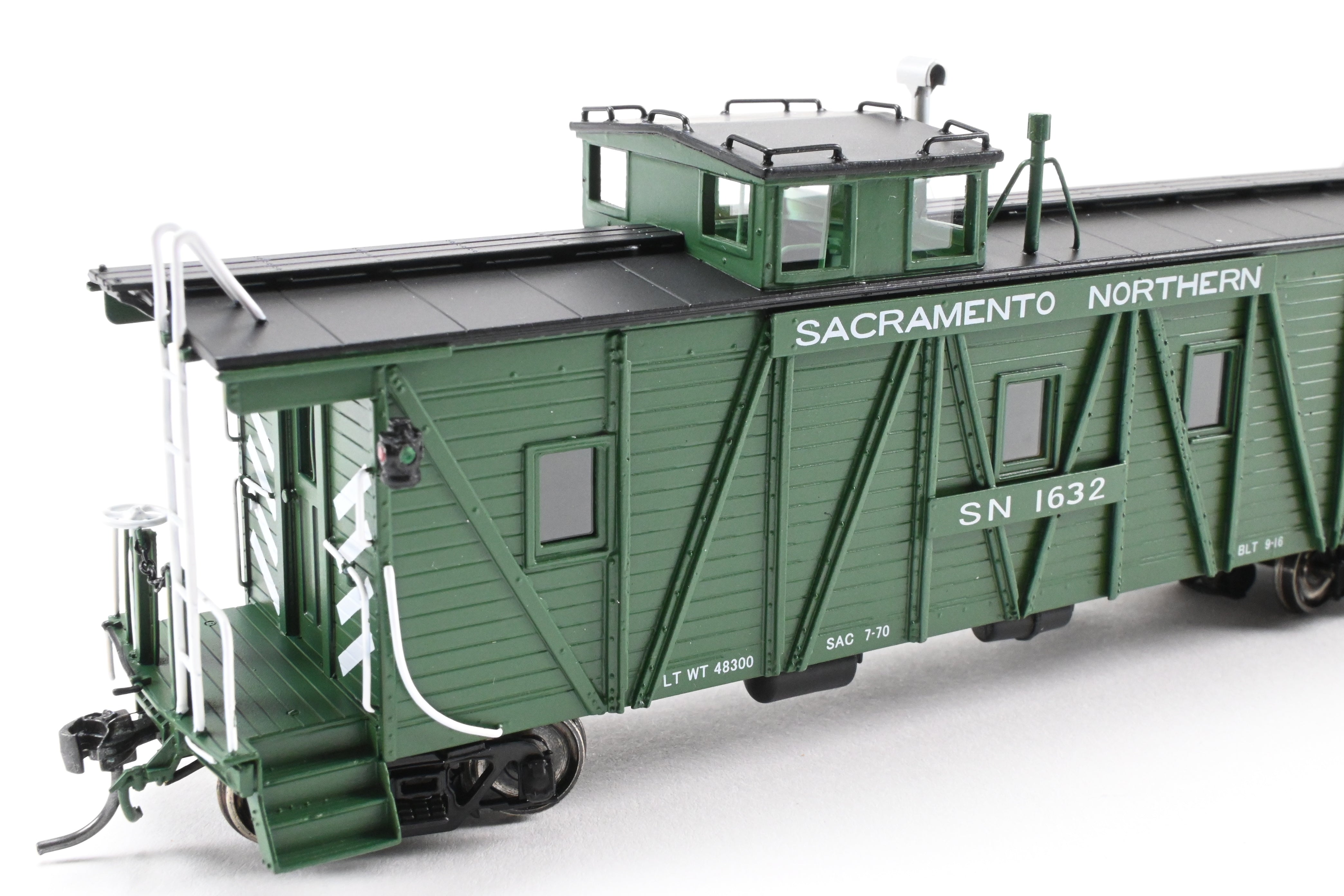 New HO Scale Brass Sacramento Northern Caboose #1632, Square End, FP Green