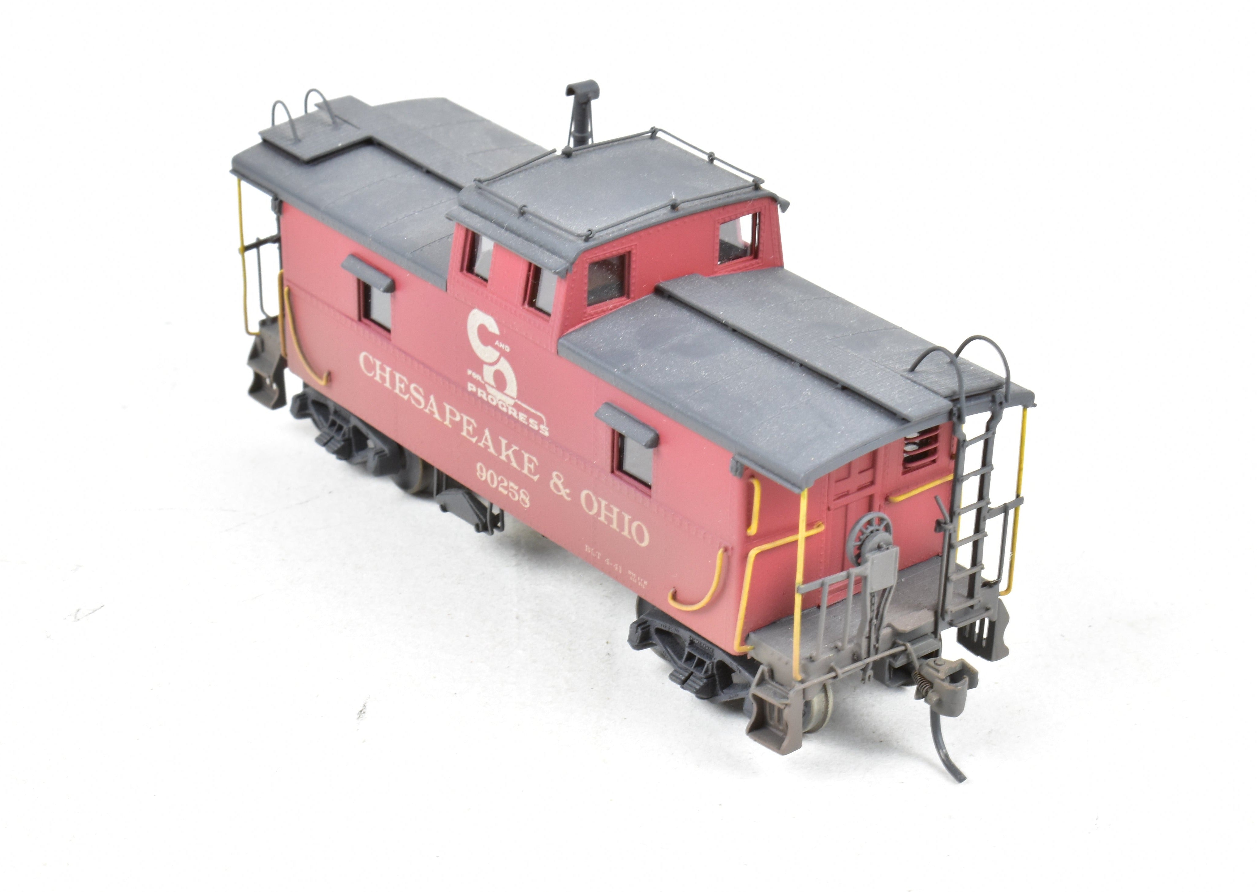 HO Scale Brass OMI - Overland Models, Inc. Chesapeake & Ohio (C&O) Steel Caboose Model from the #90200 - 90299 Series, CP & Weathered Version, Specifically No. 90258