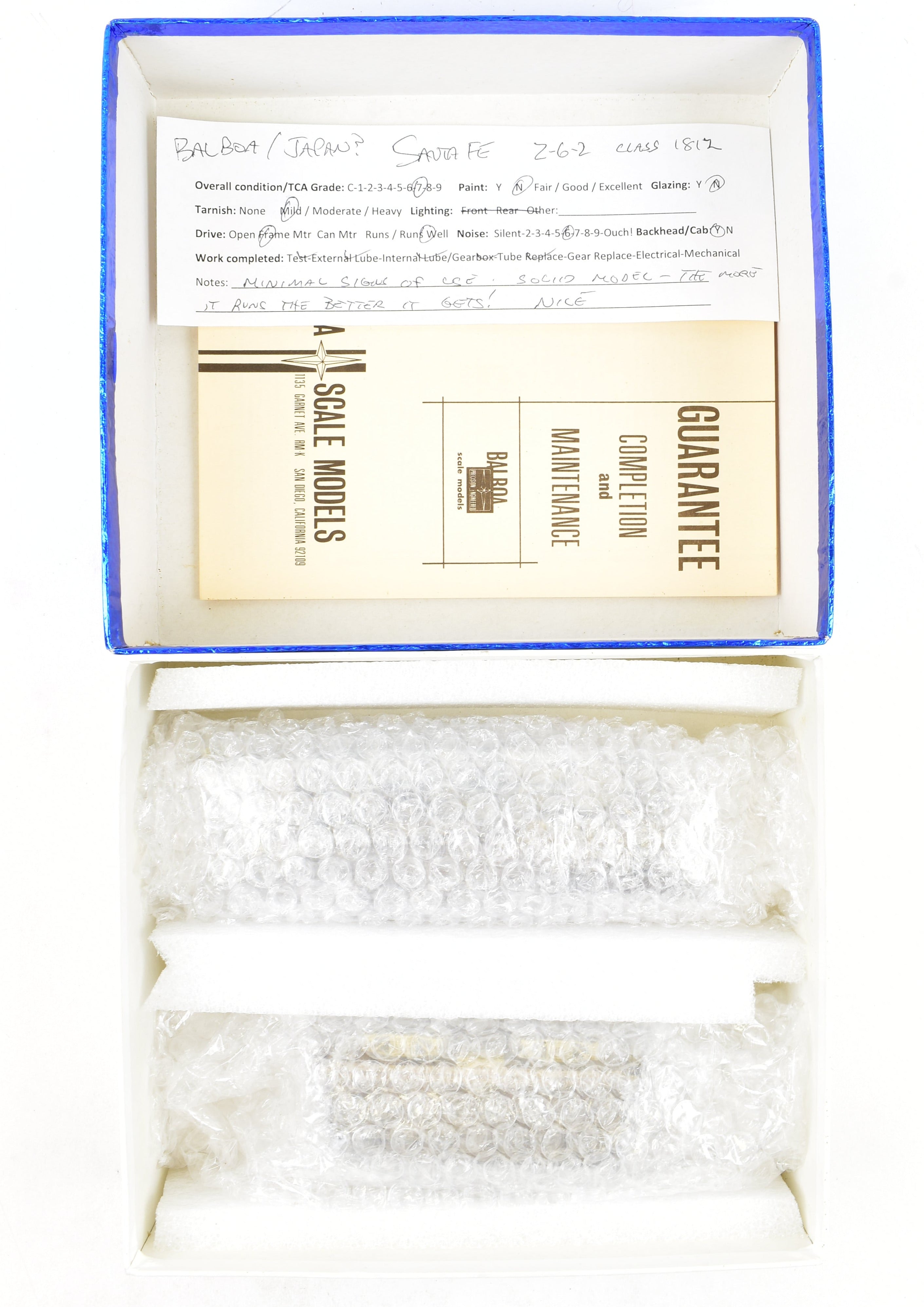 HO Scale Brass Balboa ATSF - Santa Fe 2-6-2 Prairie Class Steam Locomotive Model 1812 with Mild Foam Damage