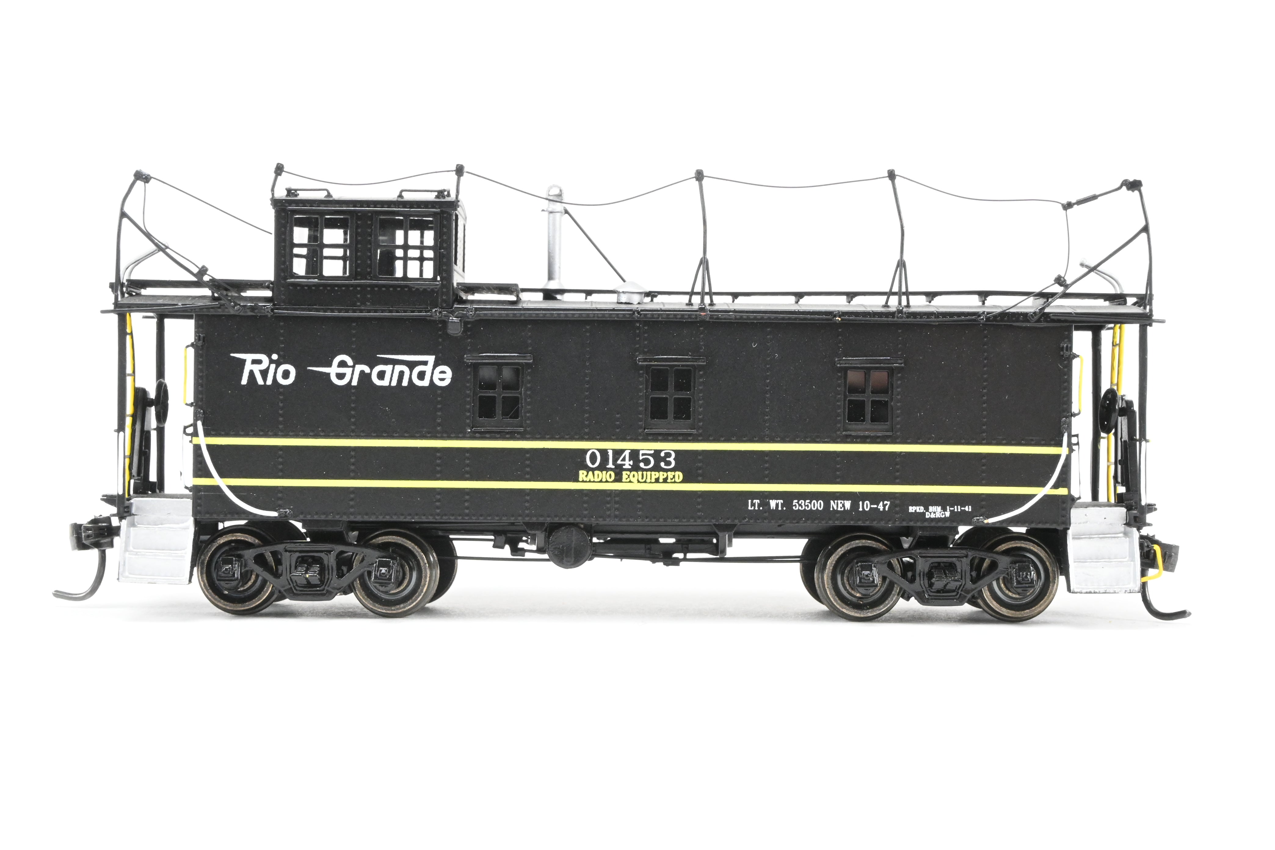 High - Quality HO Scale Brass Model Railroad Caboose by The Joint Line Co. - Denver & Rio Grande Original Riveted Steel Caboose Limited Edition FP Number 01453 with Antenna