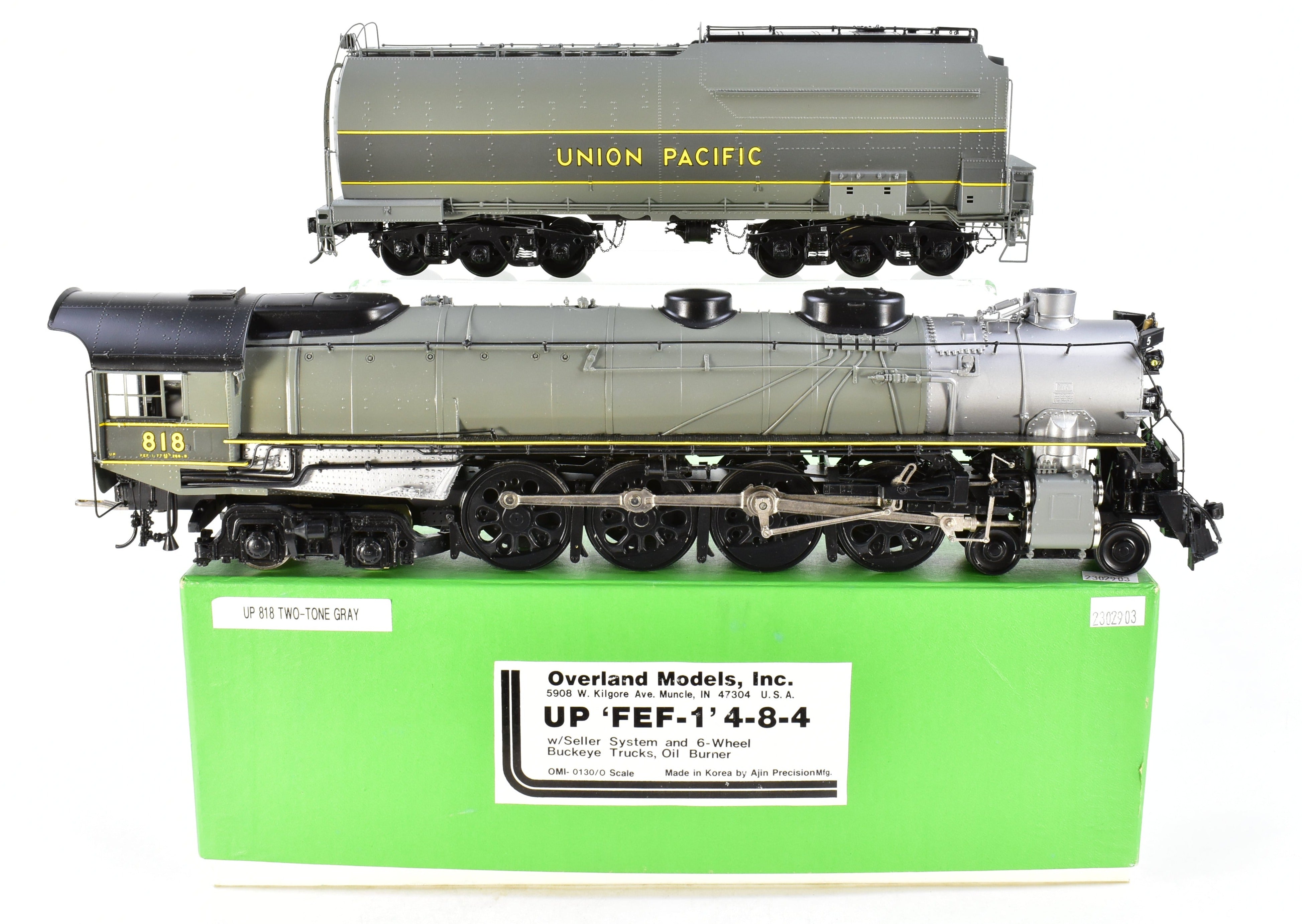 O Scale Brass Model Train - Overland Models, Inc. Union Pacific FEF - 1 4 - 8 - 4 Professional - Painted Locomotive No. 818 by TTG