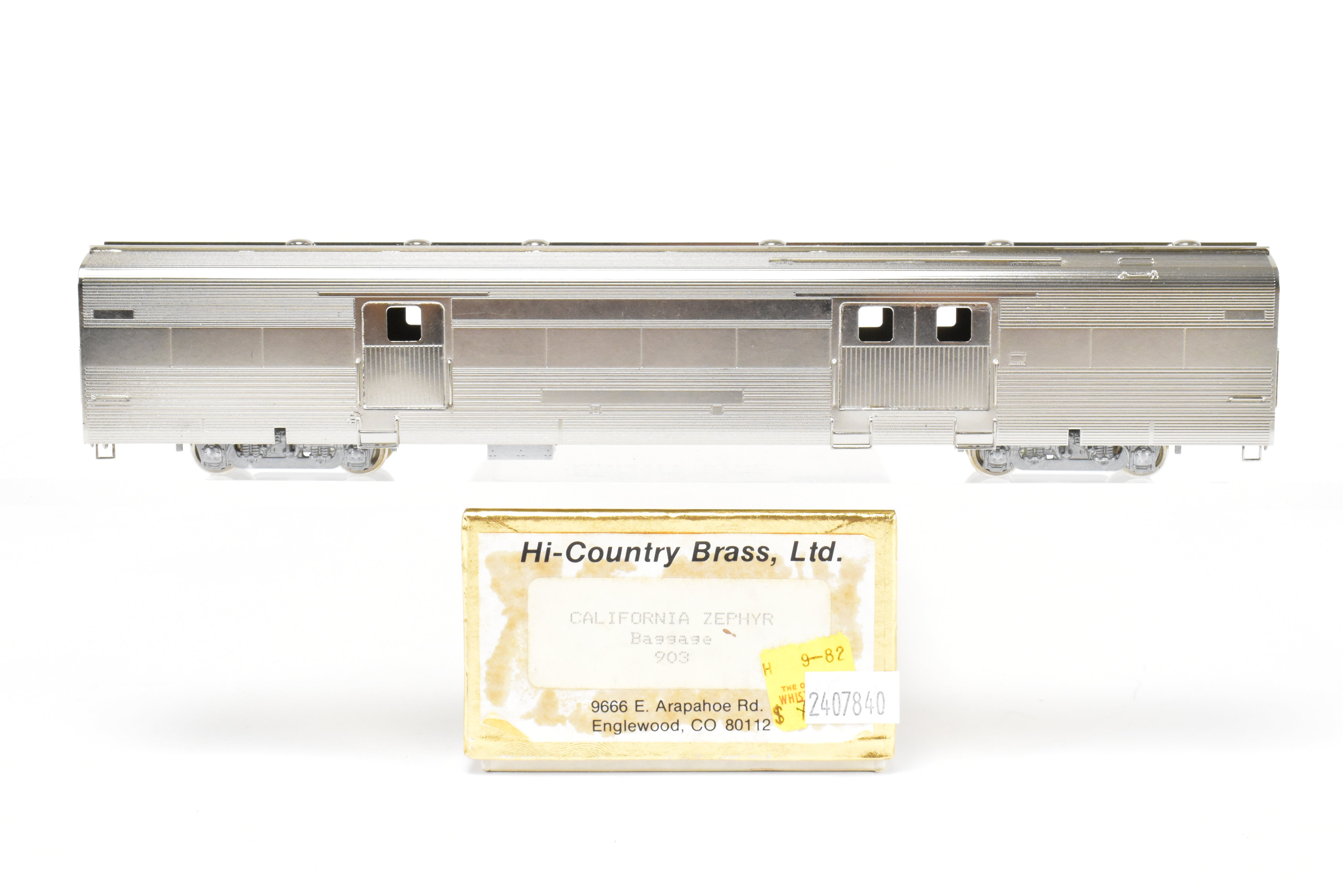 HO Brass Hi - Country California Zephyr Baggage Car with Plated Finish