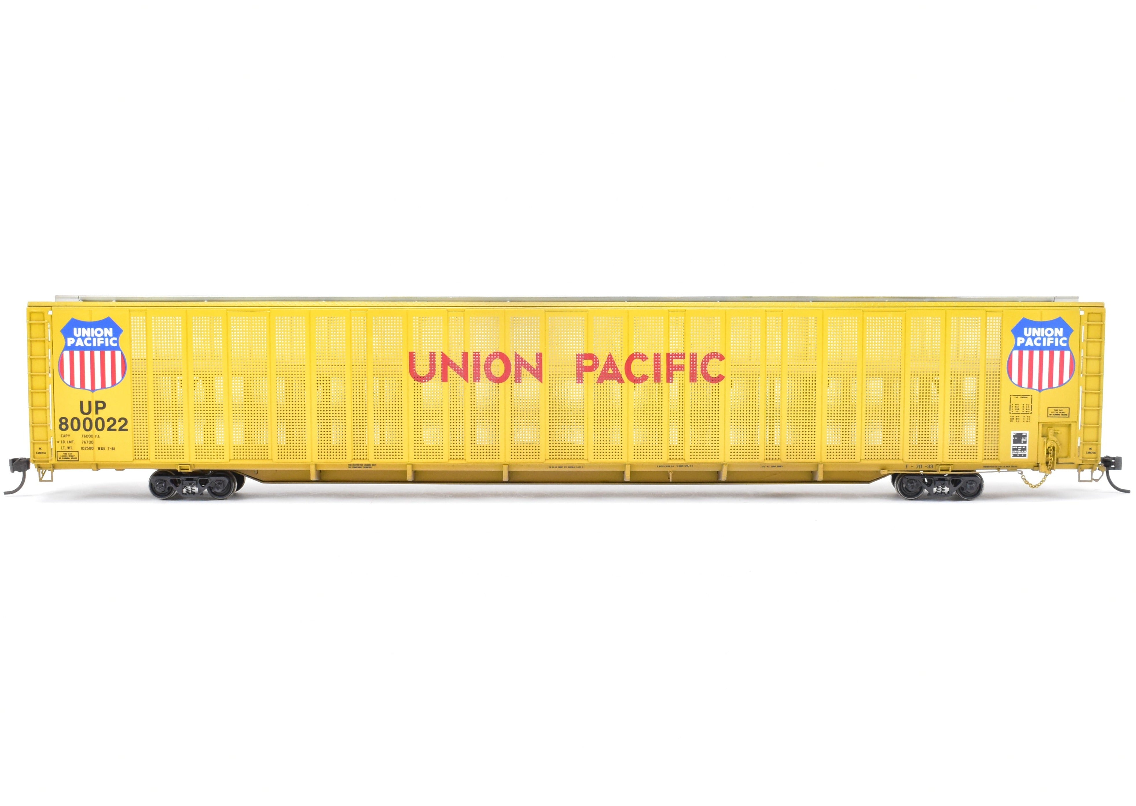 HO Scale Brass Model Railroad Auto Rack Bi - Level Freight Car by Overland Models, Inc. for Union Pacific, Safe - T - Pack Design, No. 800022