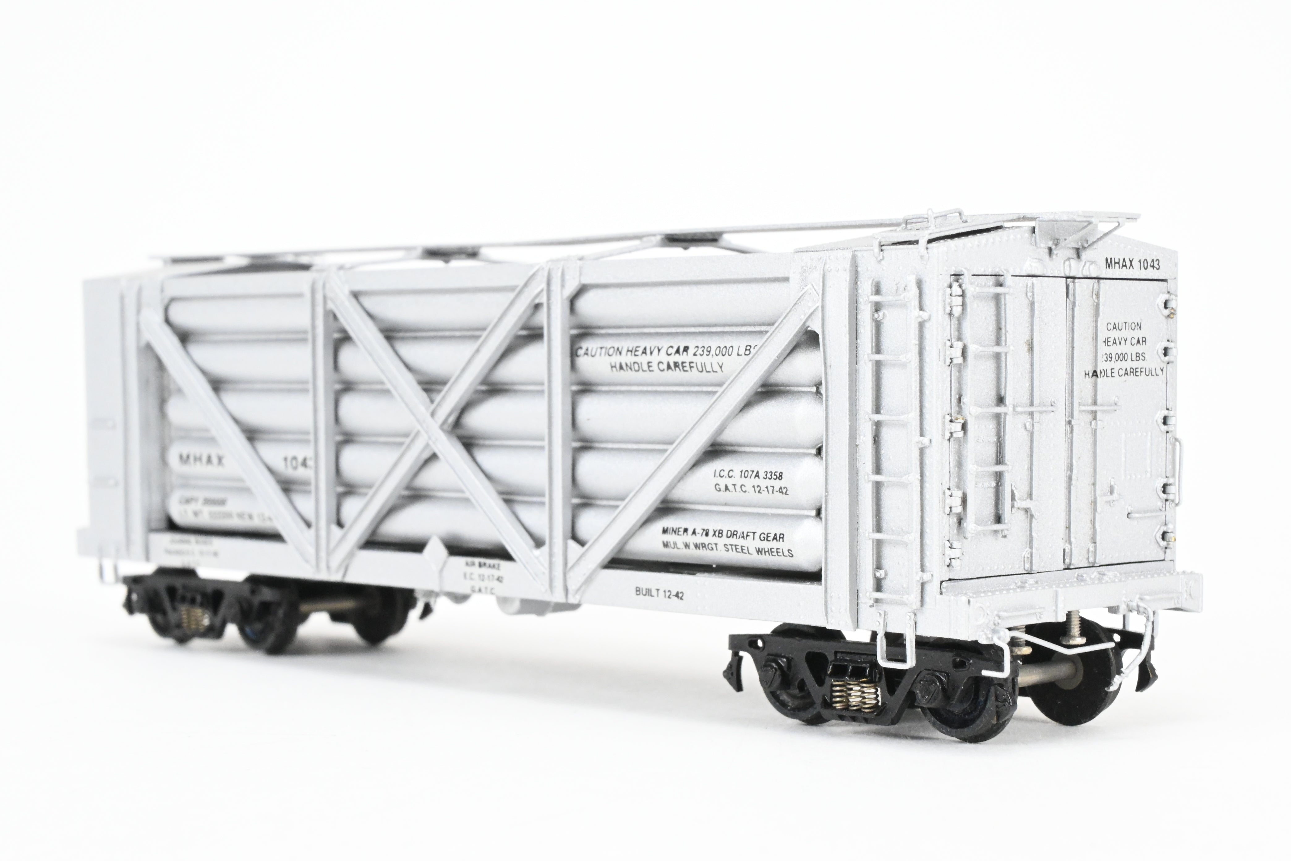 HO Scale Brass Model of United States Navy Helium Car - Pecos River Brass Premier Model USNX (Original Version) with Helium Tanks, FP No. 1043
