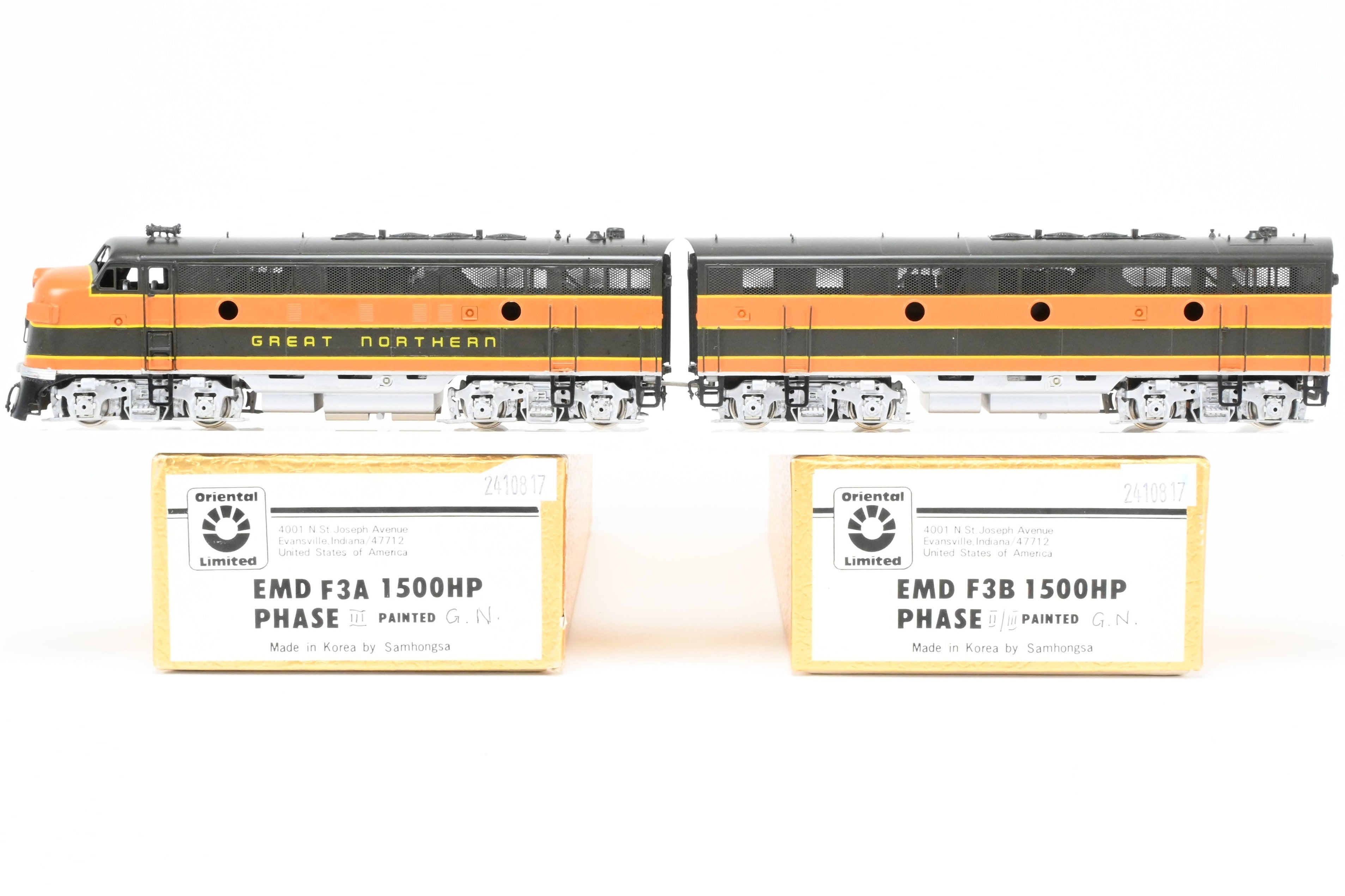 HO Scale Brass Model Train - Oriental Limited Great Northern EMD F3A/F3B 1500 HP Phase II/III FP Passenger Scheme Replica