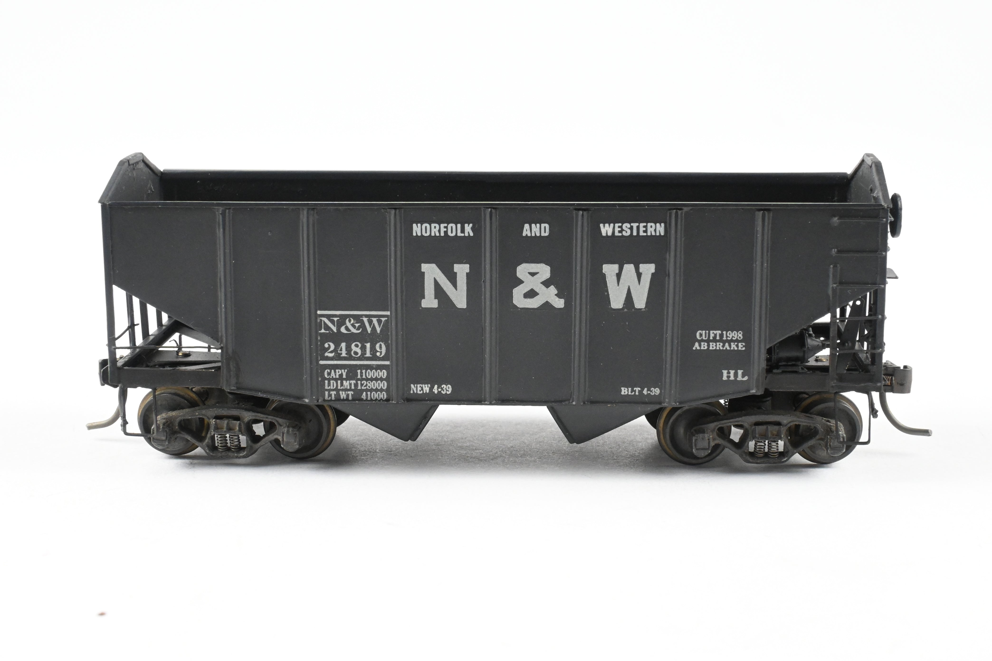 HO Scale Brass Custom Painted N&W (Norfolk & Western) 55-Ton 2-Bay Hopper Model for N&W Coal Trains - REBOXX Packaging
