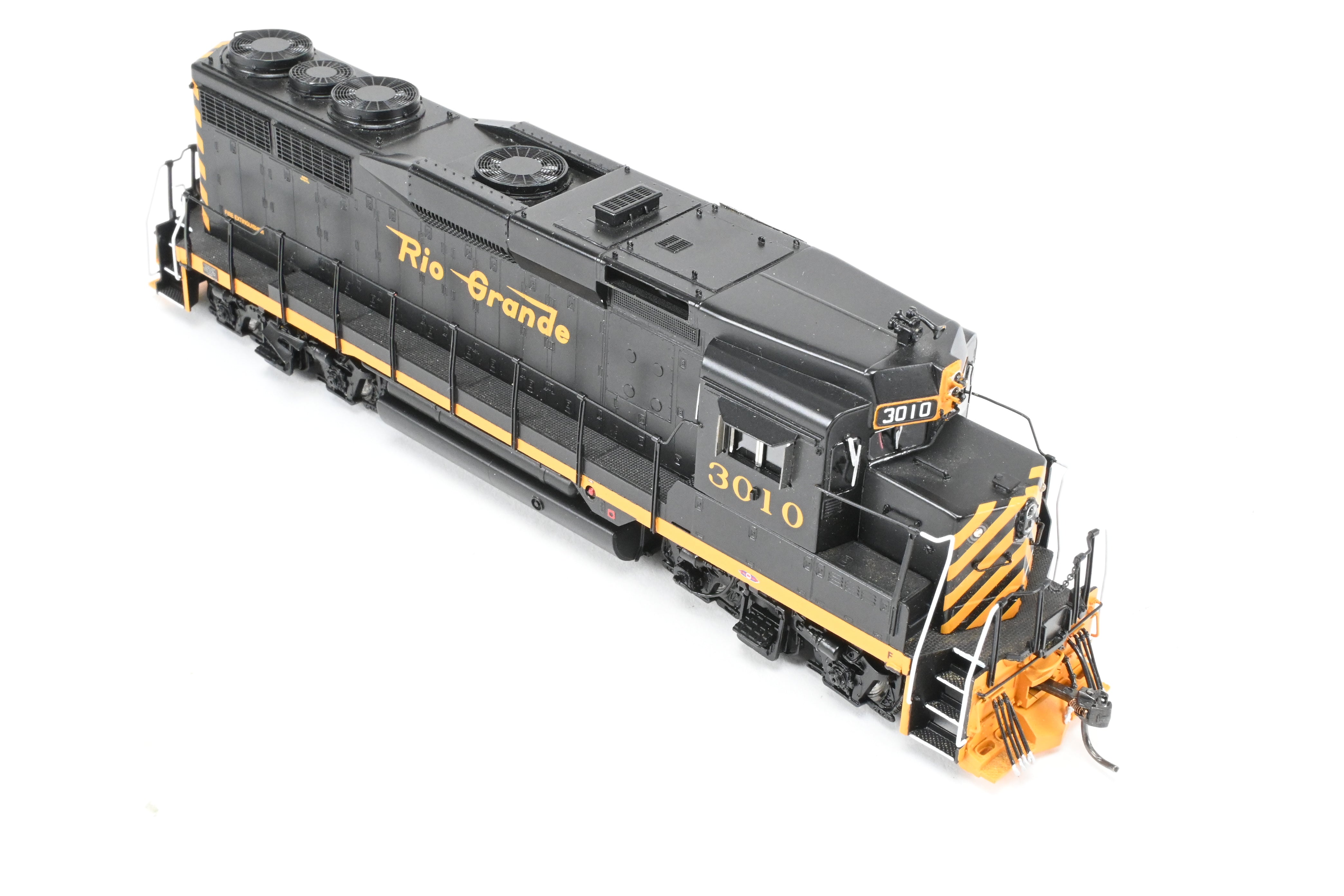 HO Scale Brass Locomotive Model - Overland Models, Inc. D&RGW - Denver And Rio Grande Western EMD GP30 FP in Striking Black/Orange Color Scheme #3010 Equipped with SoundTraxx DCC & Sound System