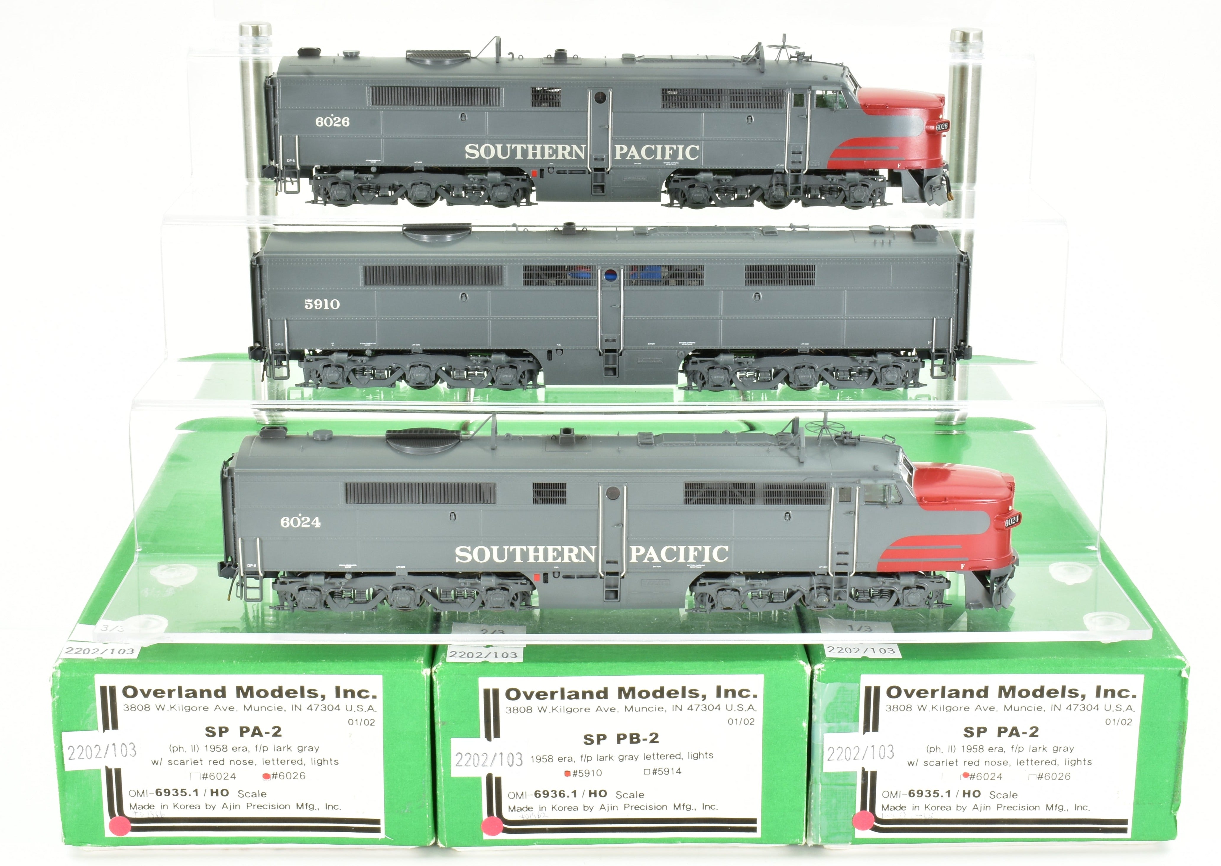 HO Scale Brass Locomotive Models - Overland Models Inc. Southern Pacific ALCO PA - 2/PB - 2/PA - 2 3 - Unit Set with Factory Painted Finish and DCC Functionality
