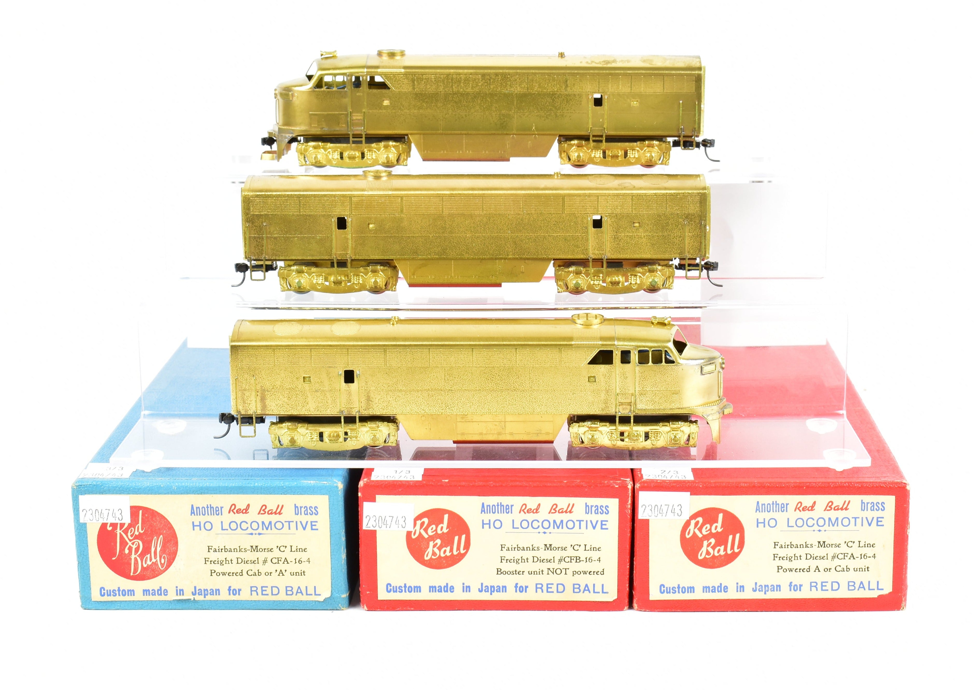 HO Scale Brass Red Ball Model Train Set - Various Roads, Fairbanks Morse CFA - 16 - 4 A - B - A C - Liner 3 - Unit Set for Model Train Enthusiasts