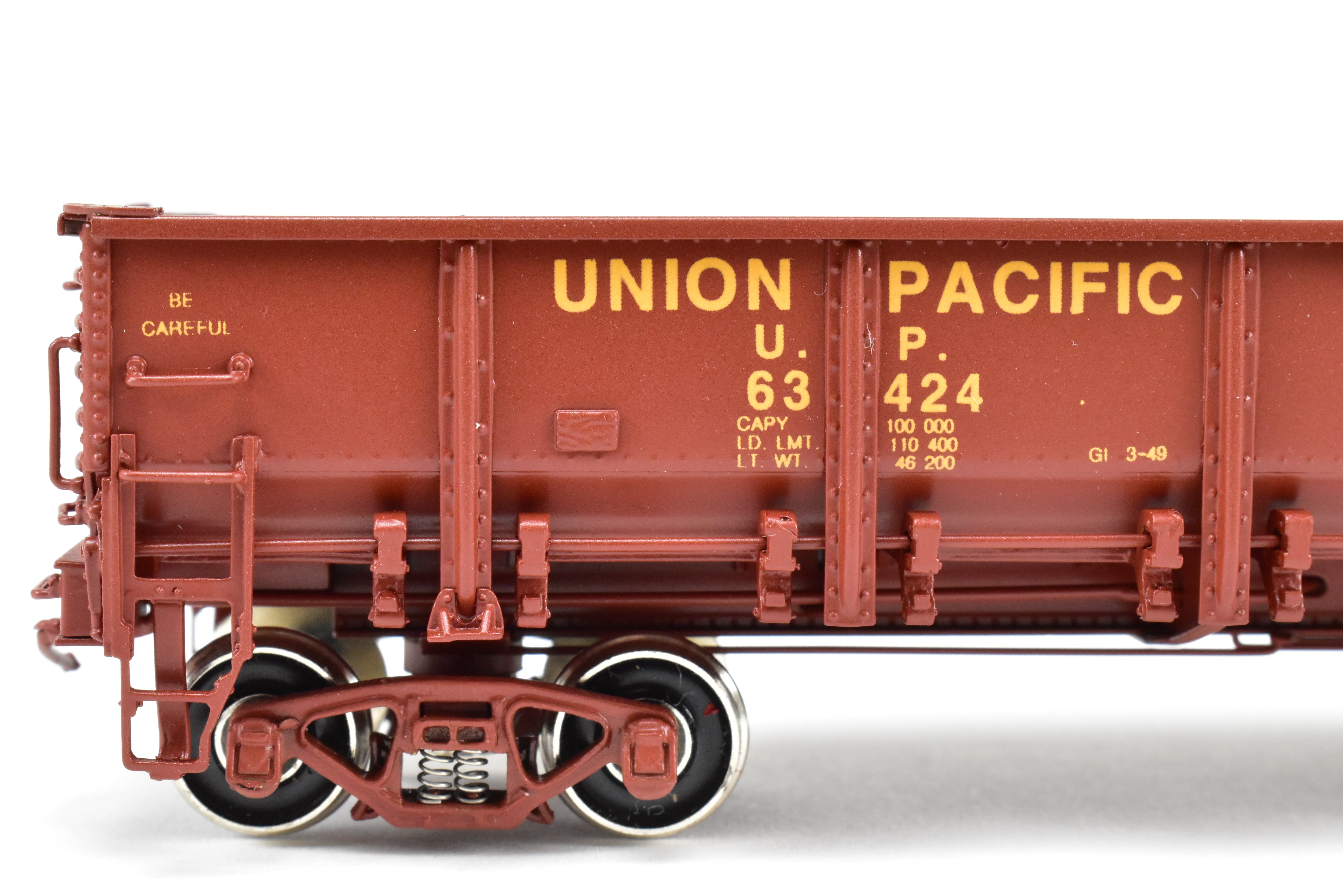 HO Scale Brass Challenger Imports Union Pacific Class G50 - 7 Drop Bottom Gondola Model Version 2 with Riveted Side Sheets, Factory - Painted FP #63424